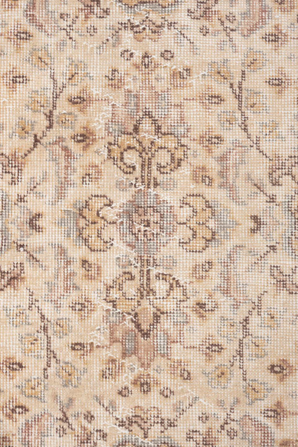 5' x 9' one-of-a-kind handmade vintage Oushak medium size rug. Color palette: antiquewhite, blanched almond, brown, gray