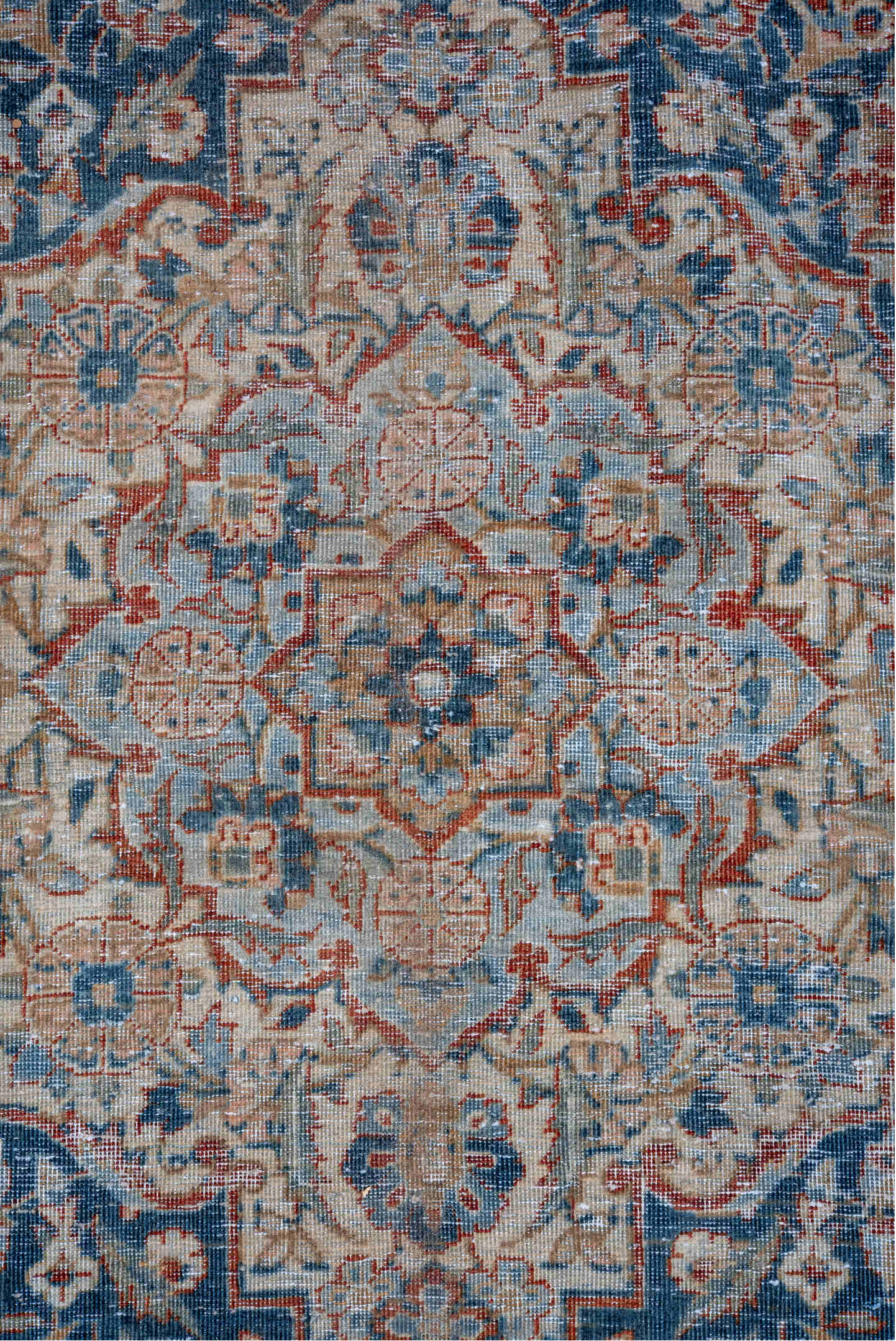 10' x 14' one-of-a-kind handmade vintage Kashan large size rug. Color palette: arapawa, black, blue, brown, gray, light gray