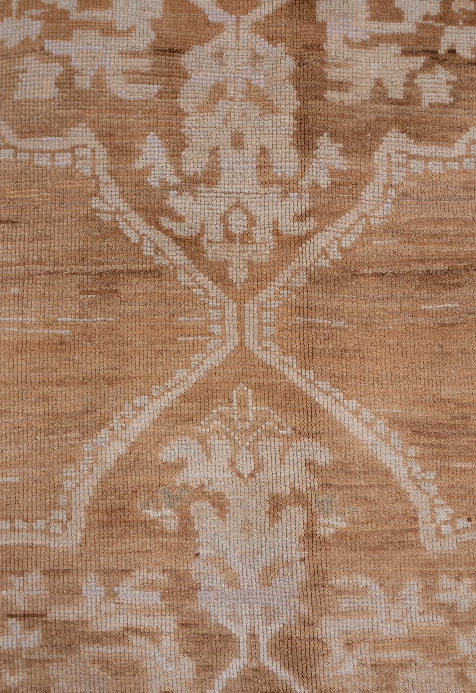 6' x 12' one-of-a-kind handmade vintage Oushak large size rug. Color palette: brown, gray, off-white, pink, snow, white