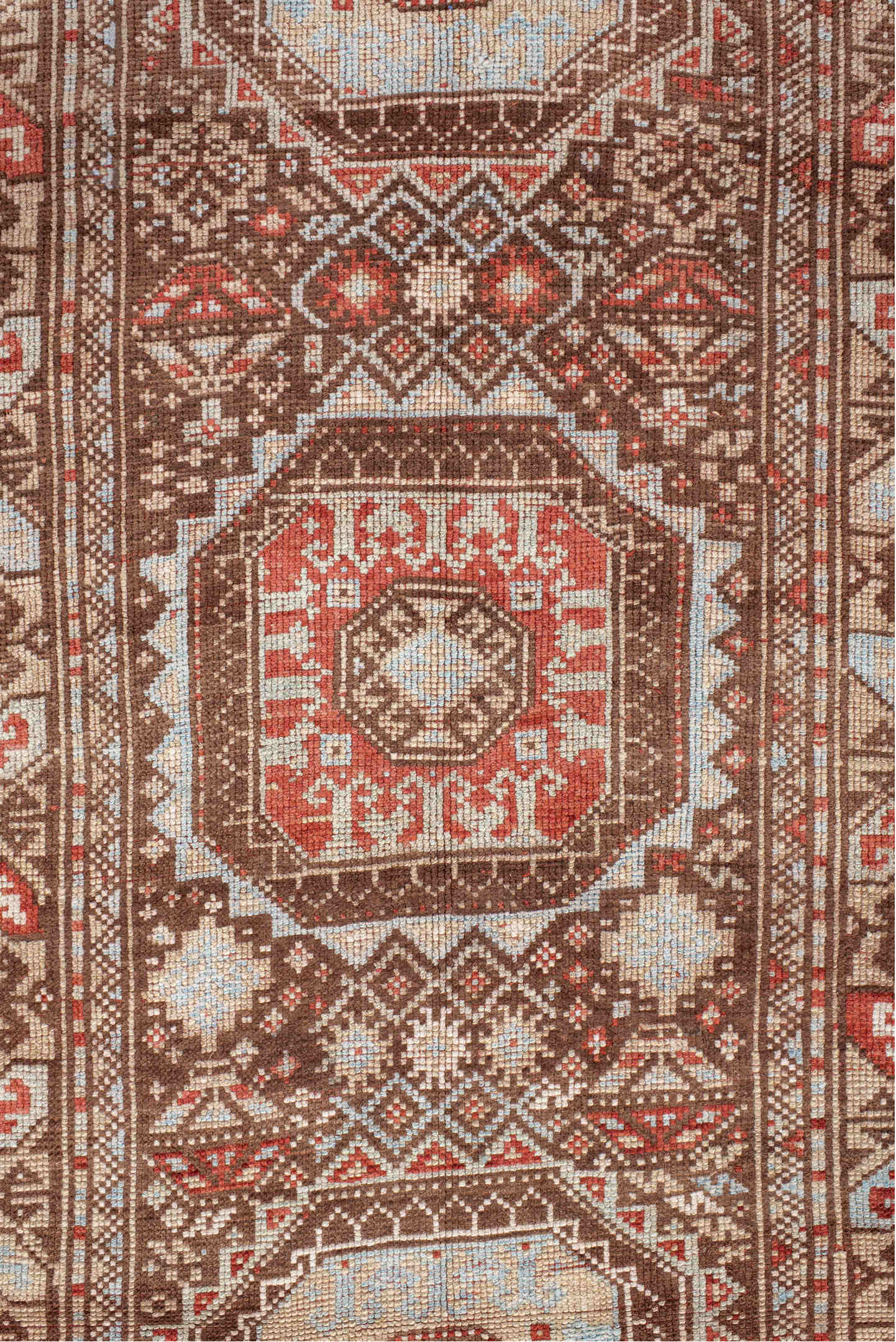 3' x 7' one-of-a-kind handmade vintage Anatol runner rug. Color palette: antiquewhite, brown, floral white, gray, light gray