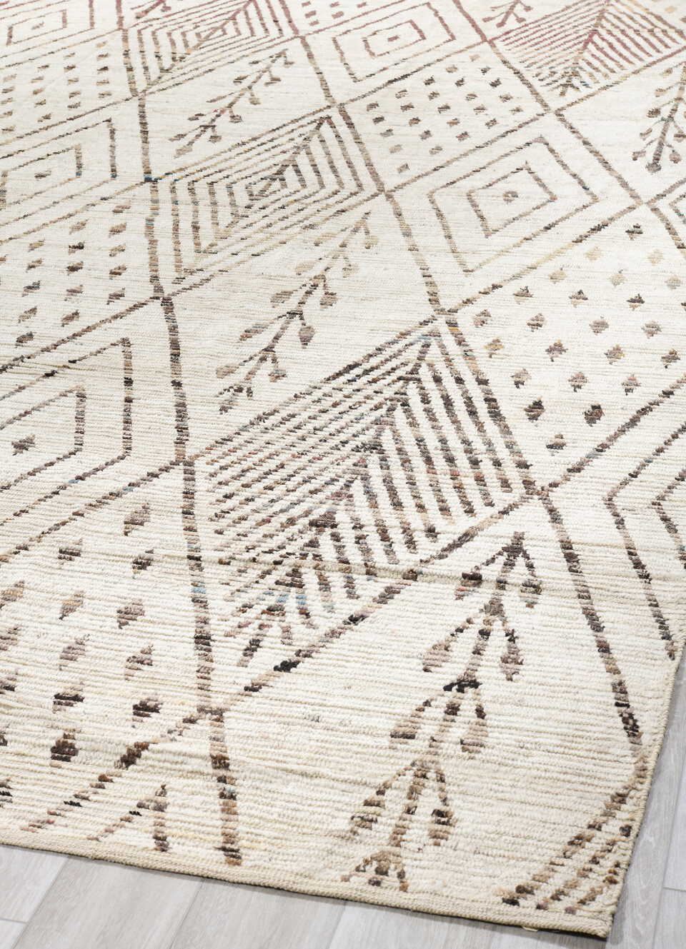 12' x 14' one-of-a-kind handmade vintage Tulu oversize rug. Color palette: black, brown, charcoal, dark gray, dim gray, gray