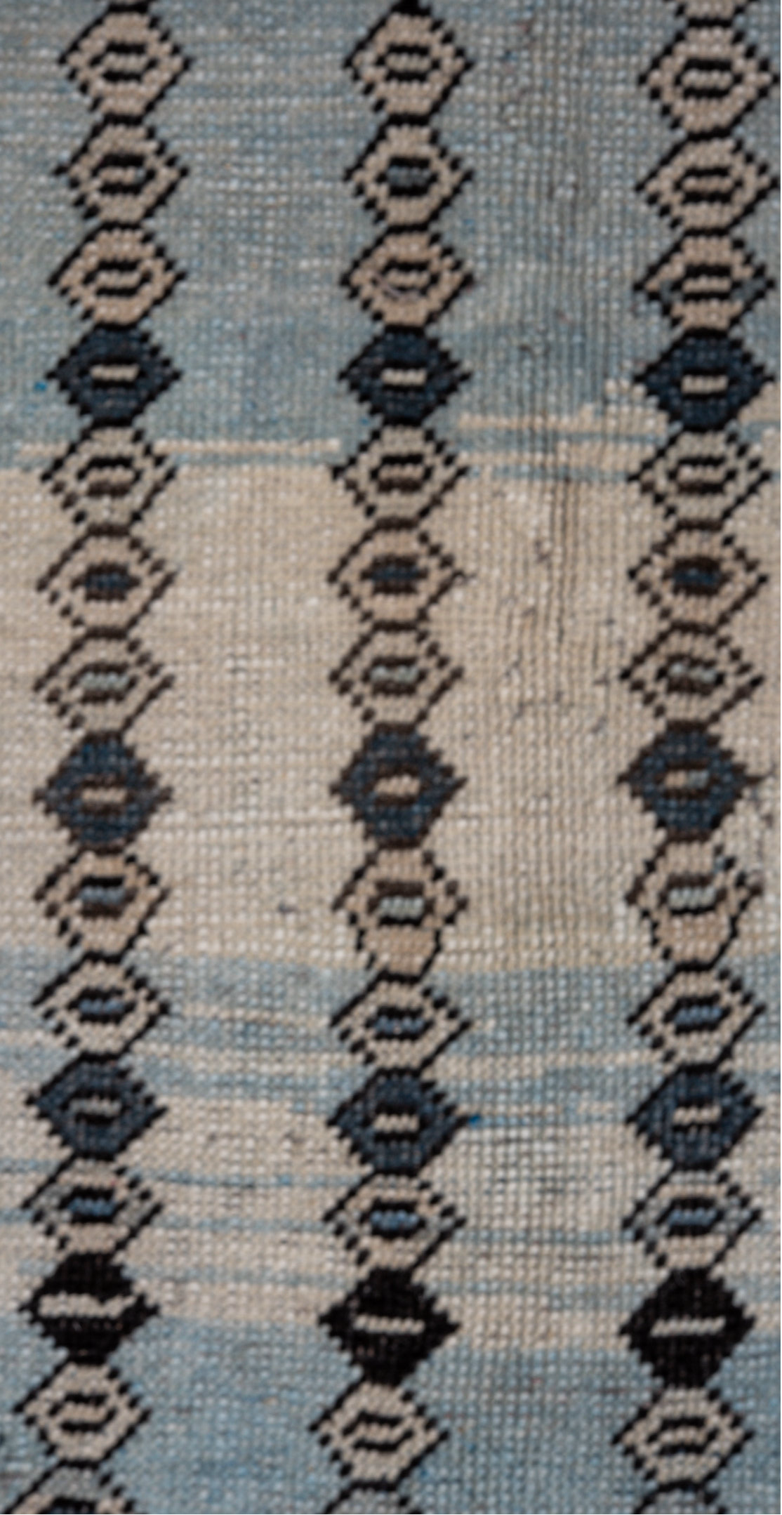 12' x 14' one-of-a-kind handmade vintage Kars oversize rug. Color palette: black, blue, charcoal, dark gray, gainsboro, gray