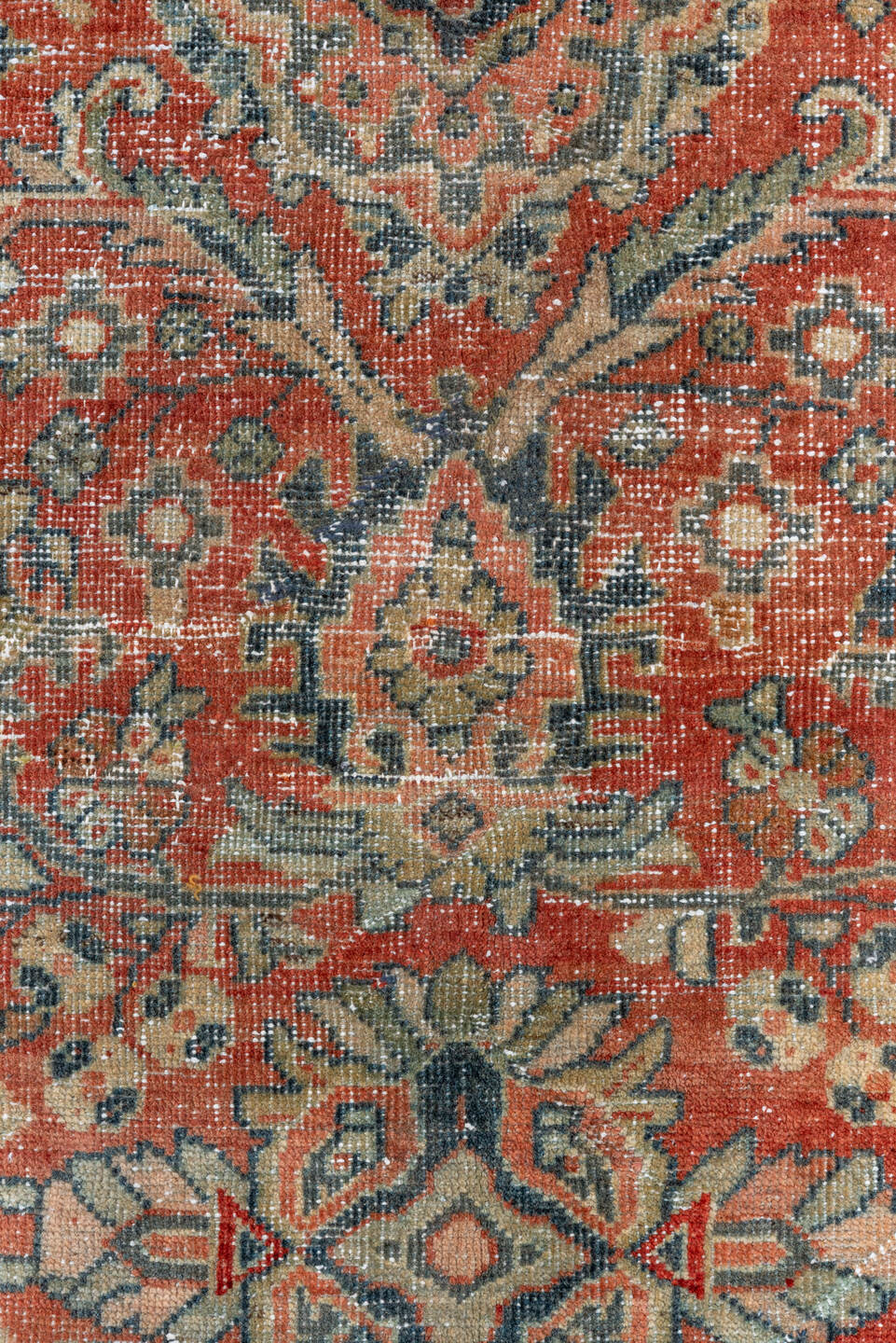 10' x 13' one-of-a-kind handmade vintage Mahal large size rug. Color palette: black, brown, gray, light gray, pink, red