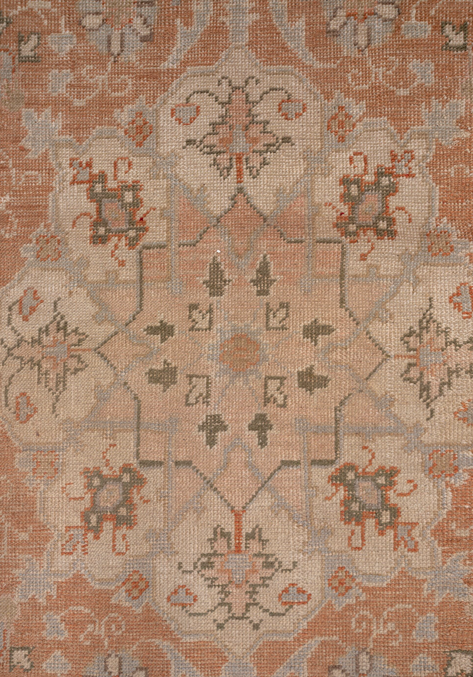13' x 20' one-of-a-kind handmade vintage Oushak oversize rug. Color palette: brown, gray, light gray, off-white, orange