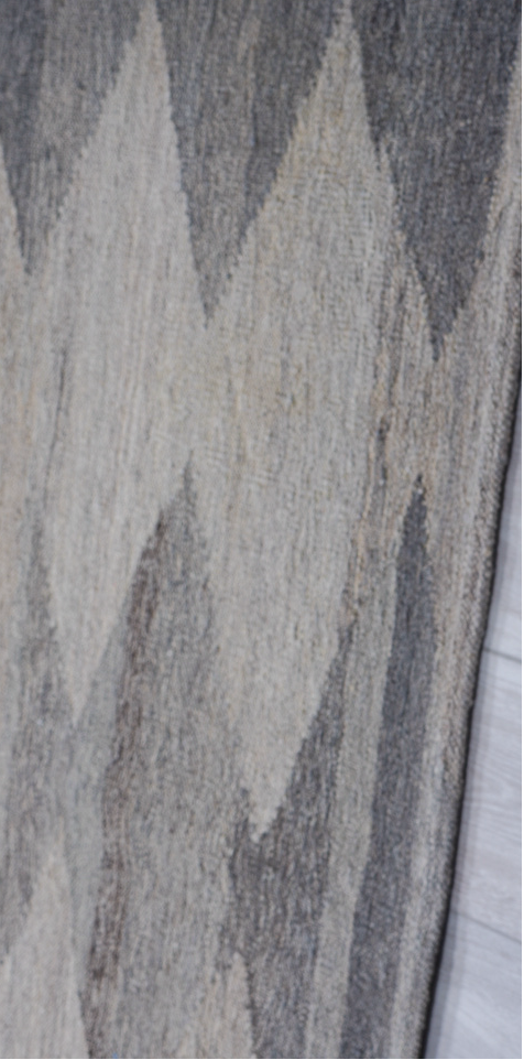 9' x 12' one-of-a-kind handmade vintage Kilim large size rug. Color palette: blue, dark gray, dim gray, gray, light blue