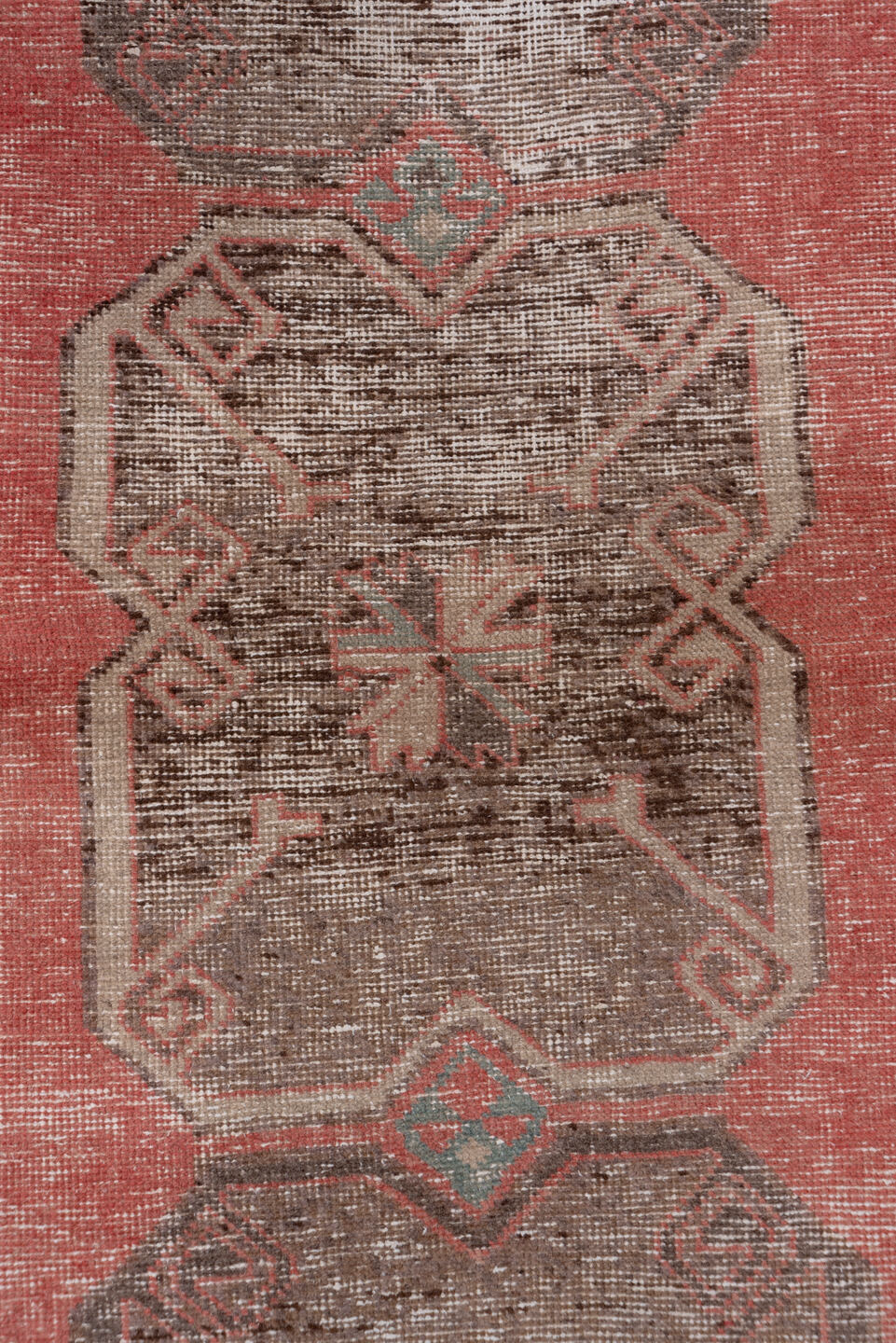 2' x 7' one-of-a-kind handmade vintage Oushak runner rug. Color palette: brown, gray, light gray, off-white, pink, red