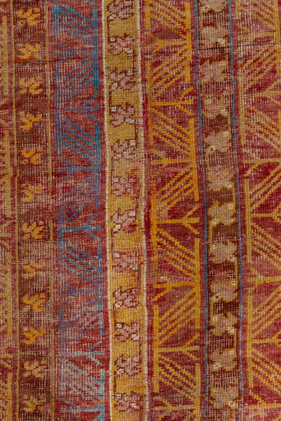 3' x 9' one-of-a-kind handmade vintage Oushak runner rug. Color palette: brown, gray, orange, peru, pink, red