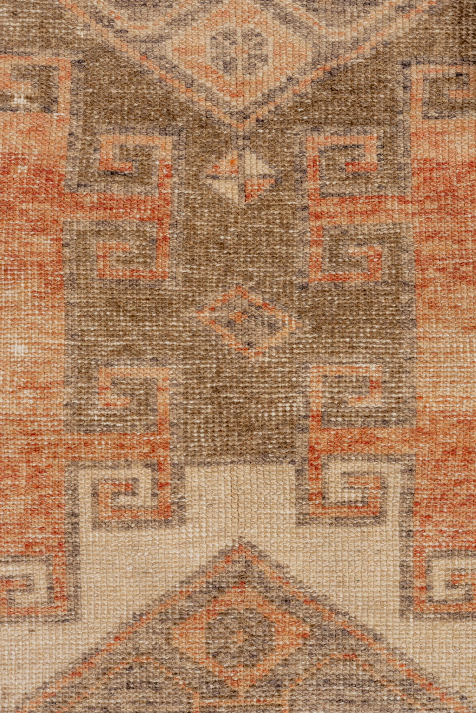 2' x 9' one-of-a-kind handmade vintage Oushak runner rug. Color palette: brown, gray, light gray, off-white