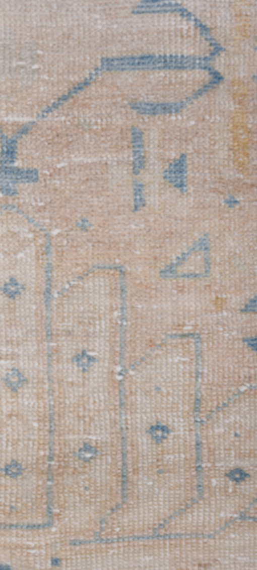 3' x 9' one-of-a-kind handmade vintage Malayer runner rug. Color palette: blue, gainsboro, gray, light gray, off-white, pink