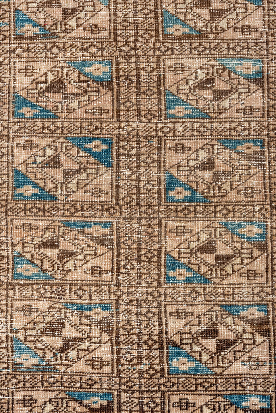 3' x 5' one-of-a-kind handmade vintage Belouch small size rug. Color palette: black, blue, brown, gray, off-white, orange