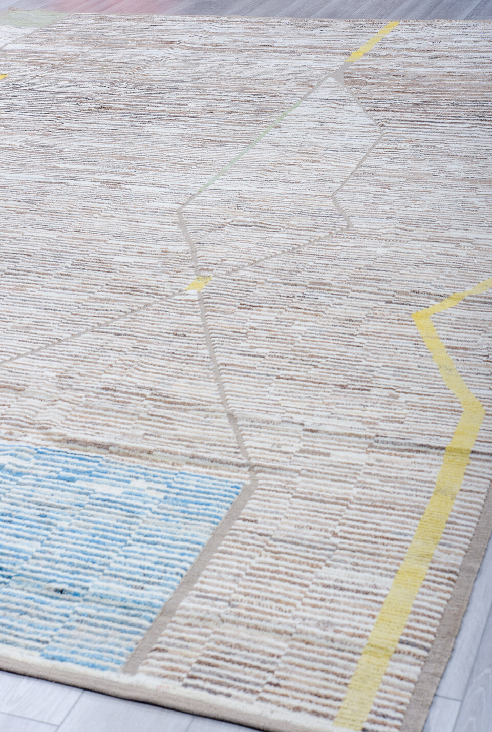 10' x 14' one-of-a-kind handmade vintage Tulu large size rug. Color palette: blue, brown, dim gray, gainsboro, gray