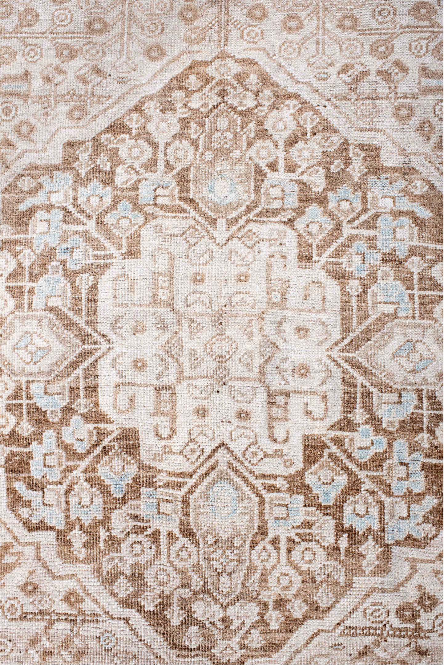 4' x 8' one-of-a-kind handmade vintage Shiraz rug. Color palette: brown, dark gray, gainsboro, gray, light blue, light gray