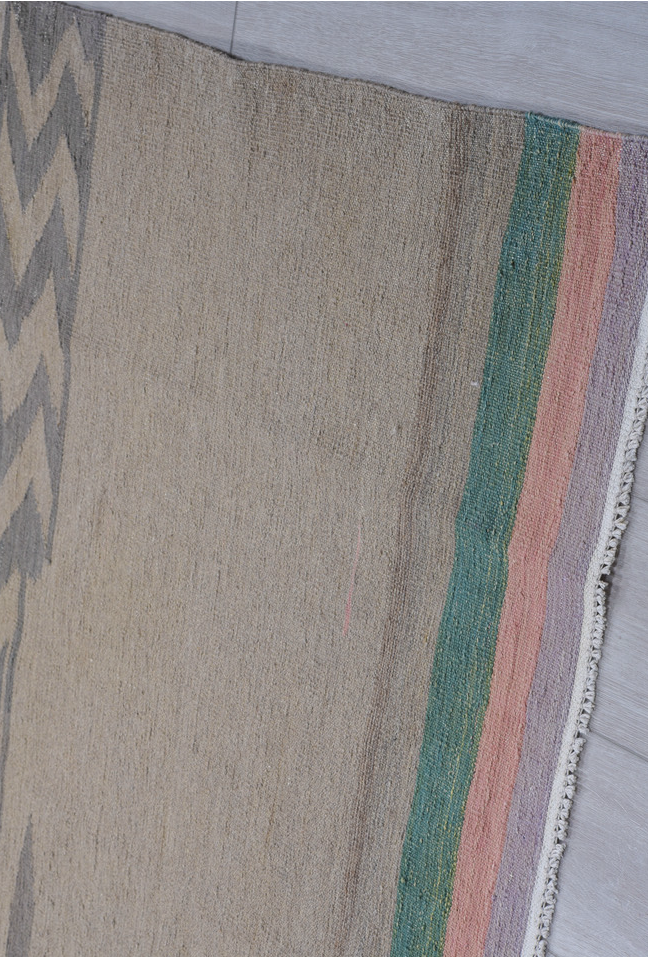 8' x 12' one-of-a-kind handmade vintage Kilim large size rug. Color palette: dark gray, dark slate gray, dim gray, gray