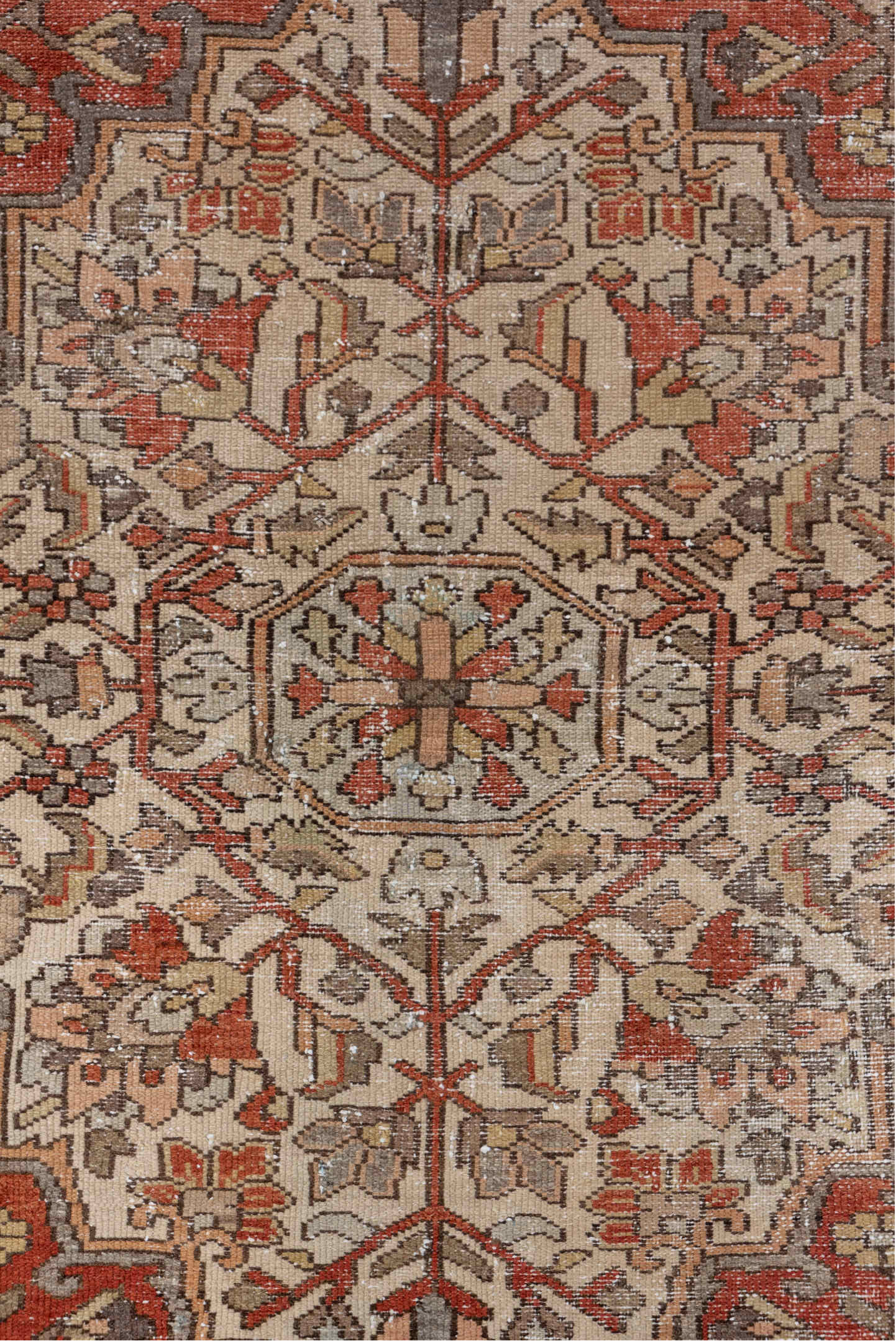 4' x 6' one-of-a-kind handmade vintage Baktiary small size rug. Color palette: brown, gray, light gray, off-white, pink