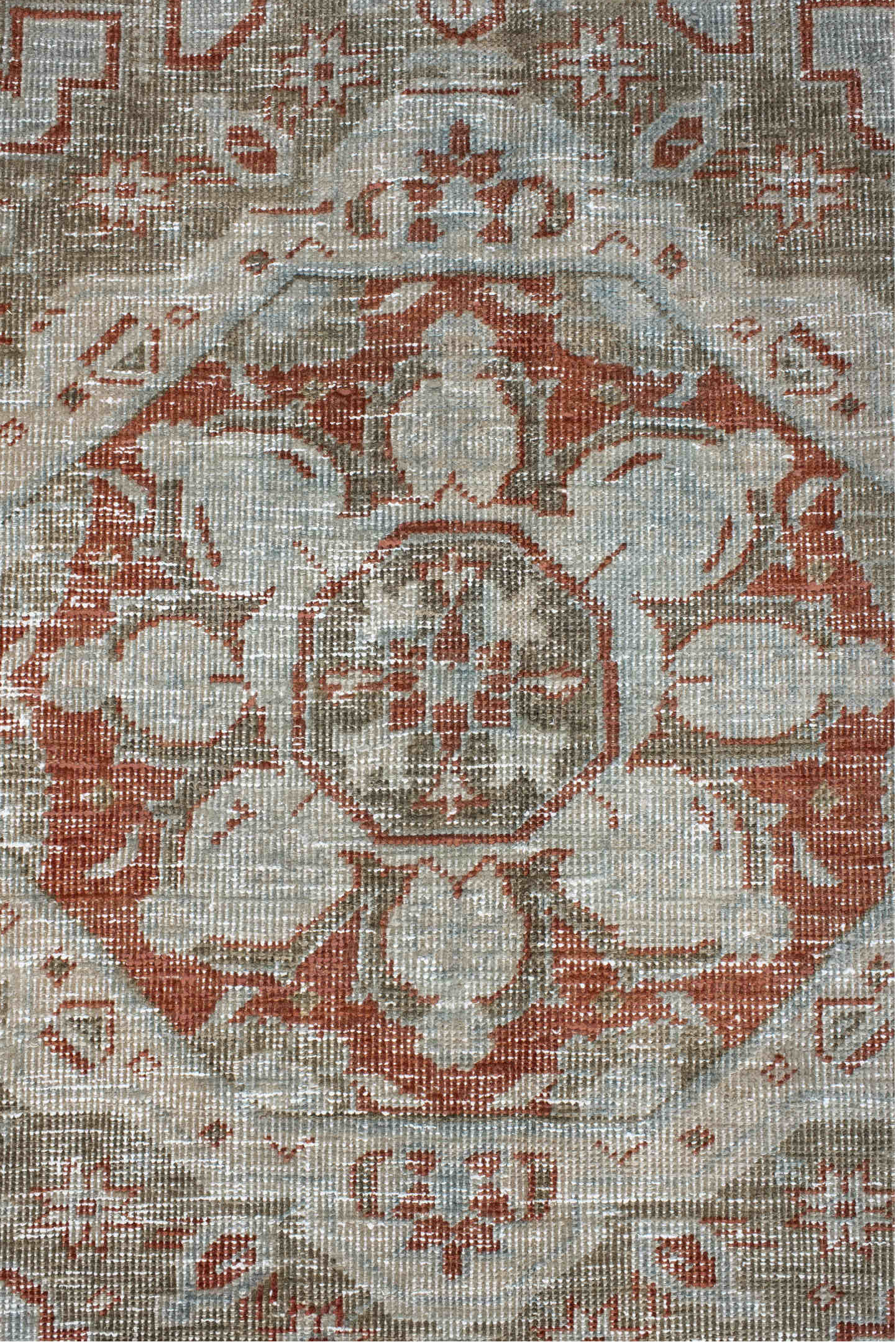 8' x 11' one-of-a-kind handmade vintage Veece large size rug. Color palette: brown, light gray, gray, off-white, pink