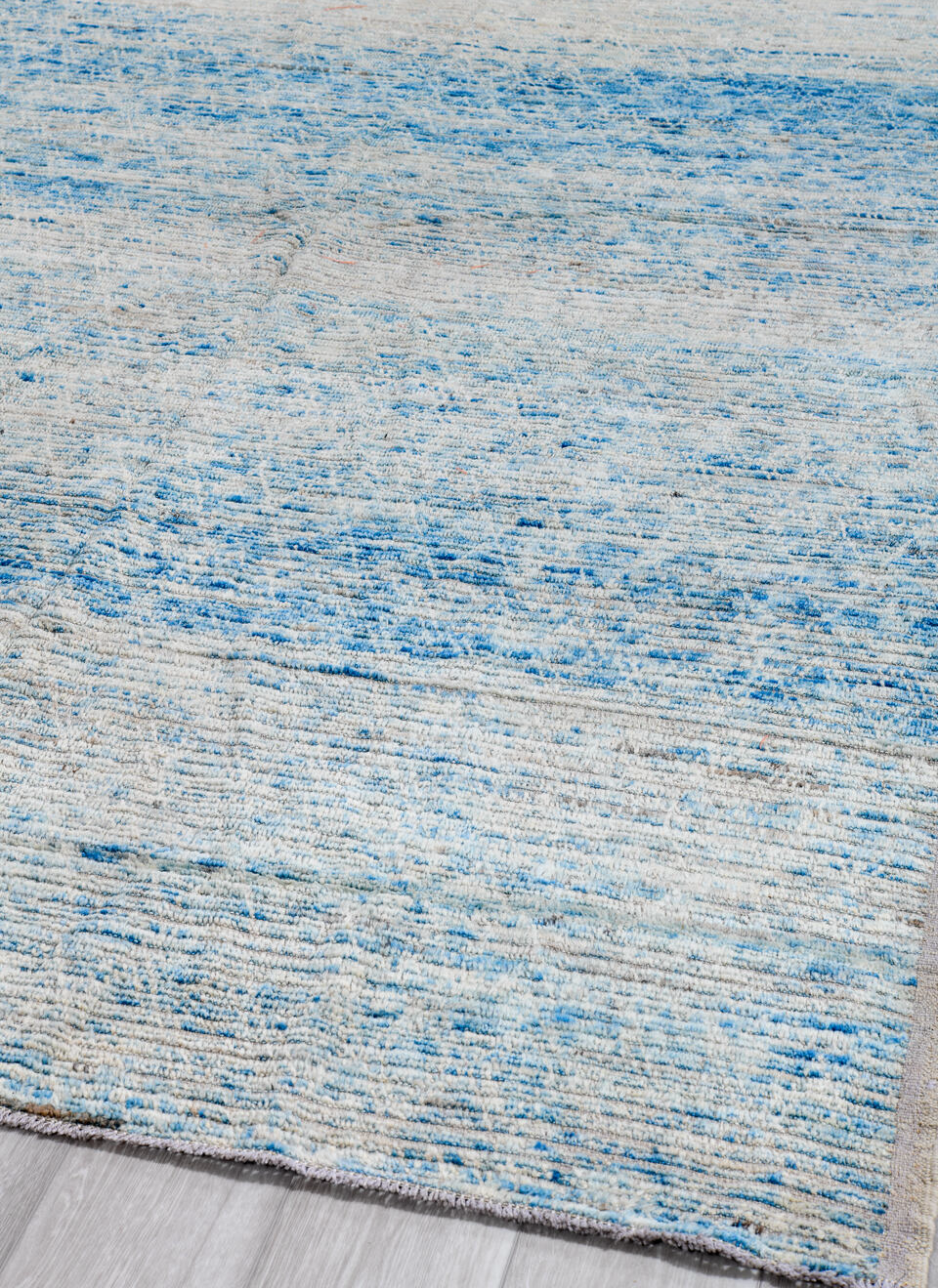 8' x 9' one-of-a-kind handmade vintage Tulu rug. Color palette: black, blue, charcoal, dark gray, dim gray, gainsboro, gray