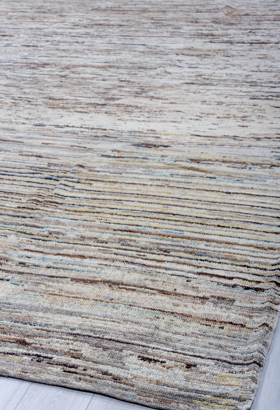 9' x 14' one-of-a-kind handmade vintage Tulu large size rug. Color palette: black, blue, brown, dark gray, dim gray