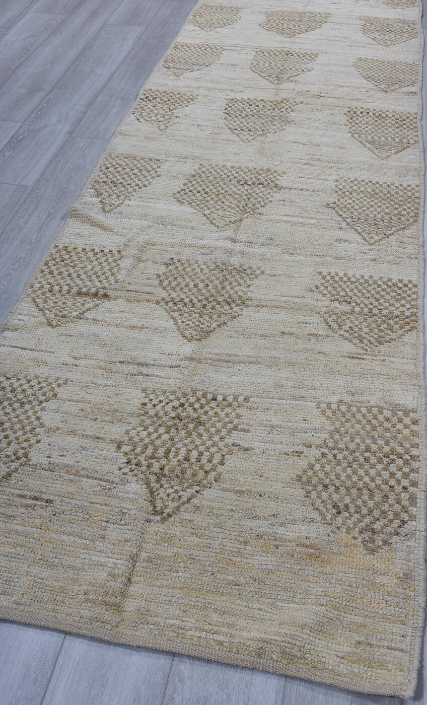 3' x 10' one-of-a-kind handmade vintage Tulu runner rug. Color palette: black, blue, charcoal, dark gray, gray, light blue