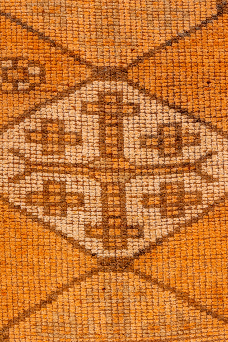 2' x 12' one-of-a-kind handmade vintage Oushak runner rug. Color palette: brown, off-white, orange, pink, snow, white