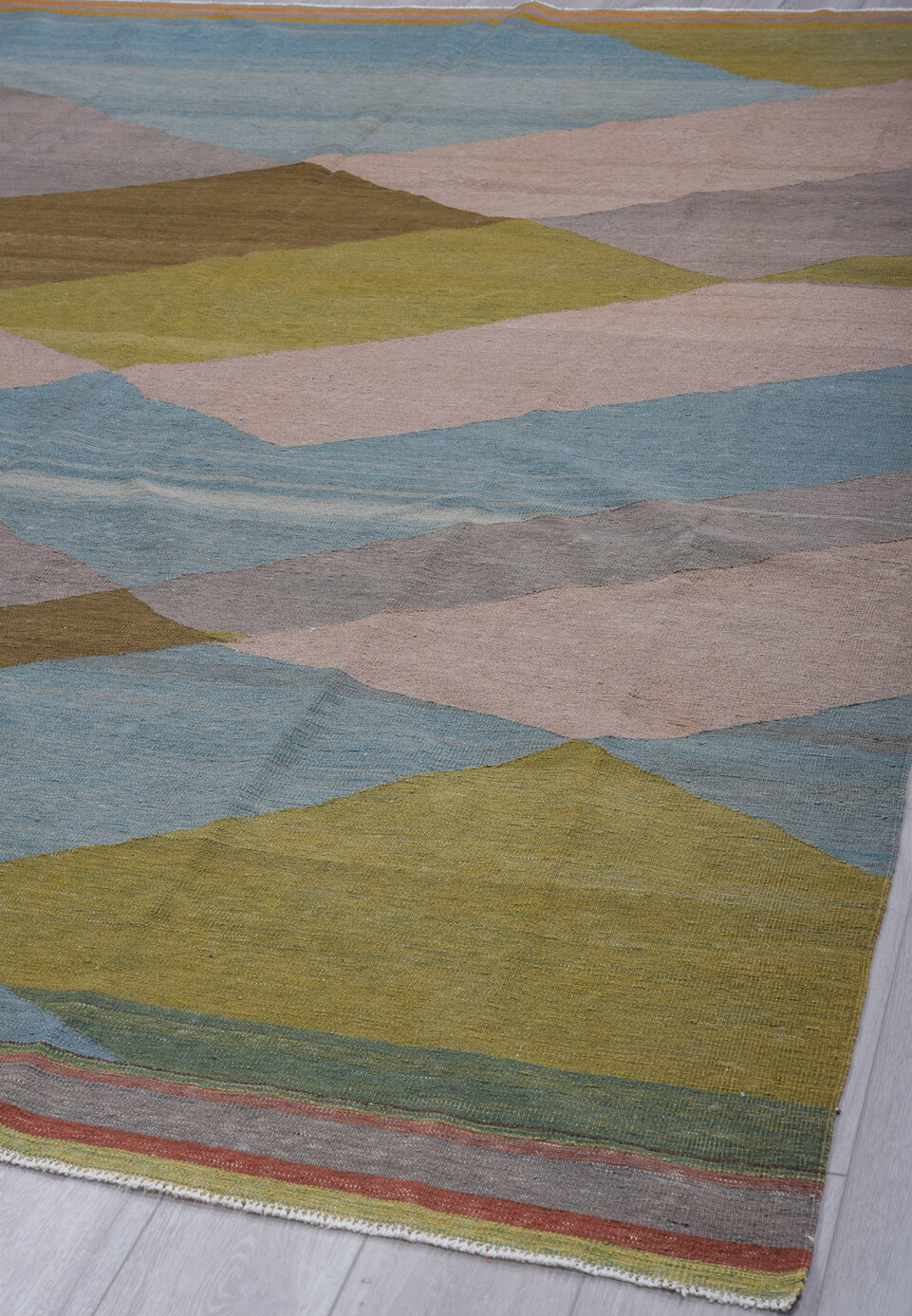 9' x 12' one-of-a-kind handmade vintage Kilim large size rug. Color palette: brown, dark gray, dim gray, gray, light gray