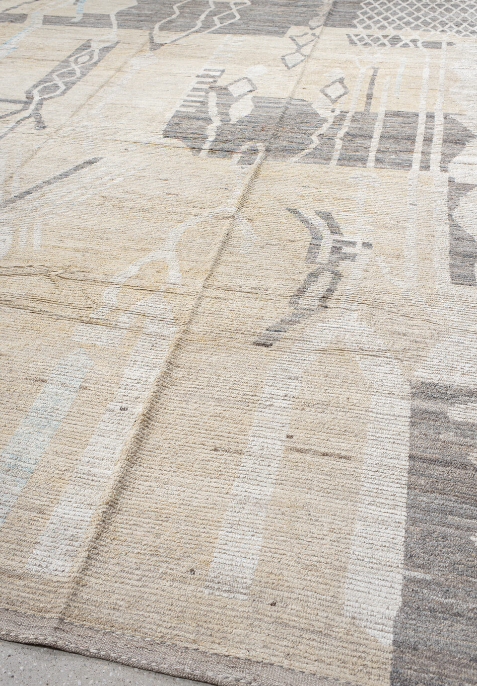 13' x 16' one-of-a-kind handmade vintage Tulu oversize rug. Color palette: dark gray, dim gray, gainsboro, gray, light gray