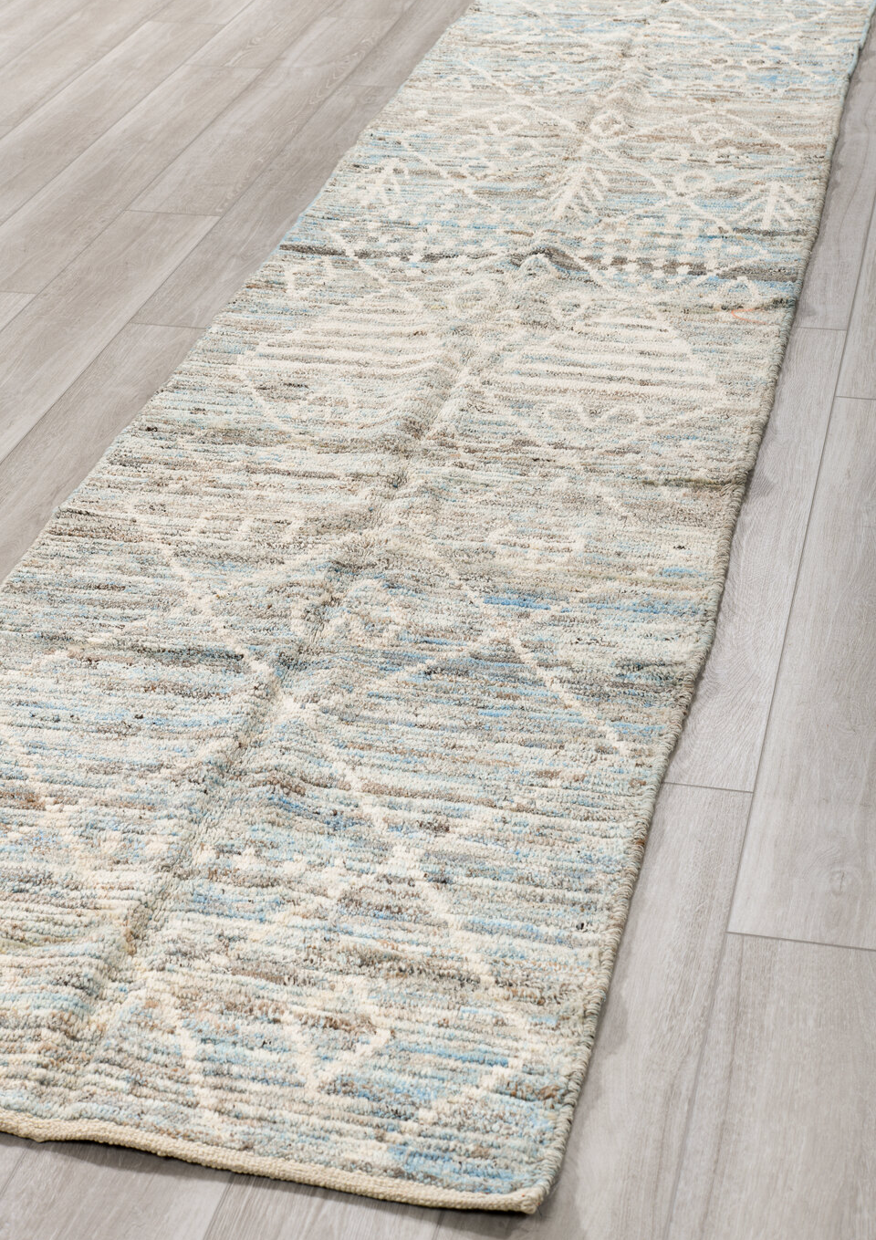 2' x 12' one-of-a-kind handmade vintage Tulu runner rug. Color palette: black, dark gray, gainsboro, gray, light gray