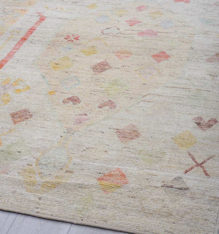 10' x 13' one-of-a-kind handmade vintage Tulu large size rug. Color palette: brown, dark gray, dim gray, gainsboro, gray