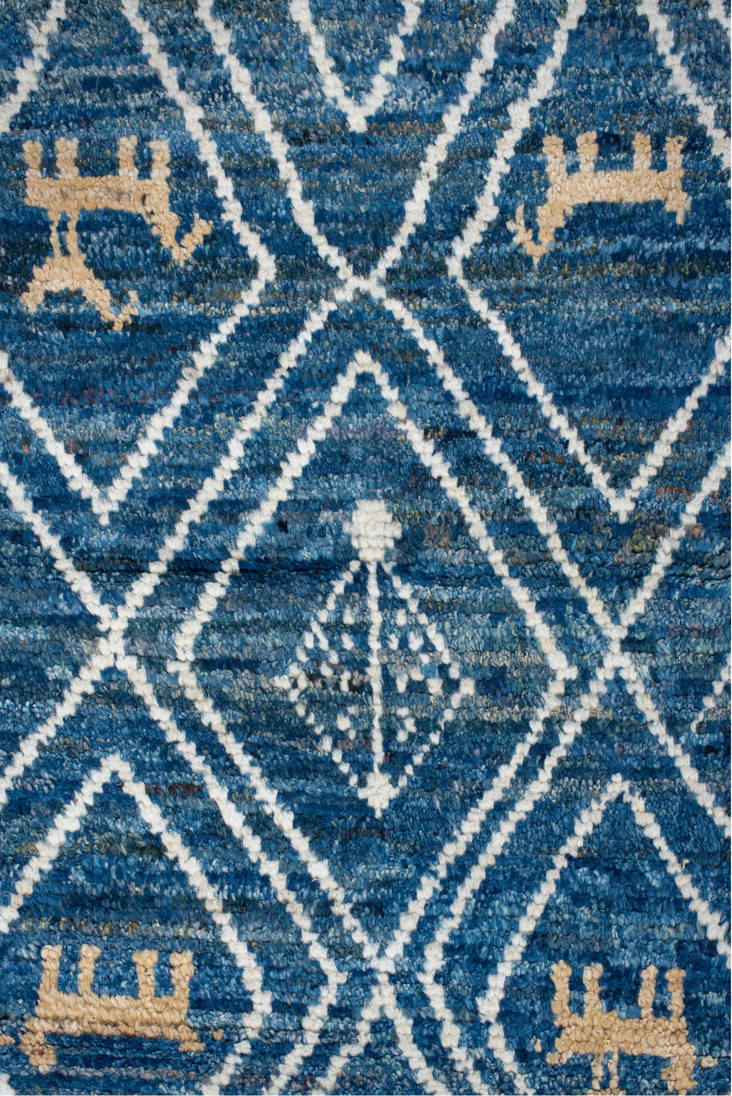2' x 10' one-of-a-kind handmade vintage Tulu runner rug. Color palette: arapawa, blue, brown, gainsboro, gray, light blue