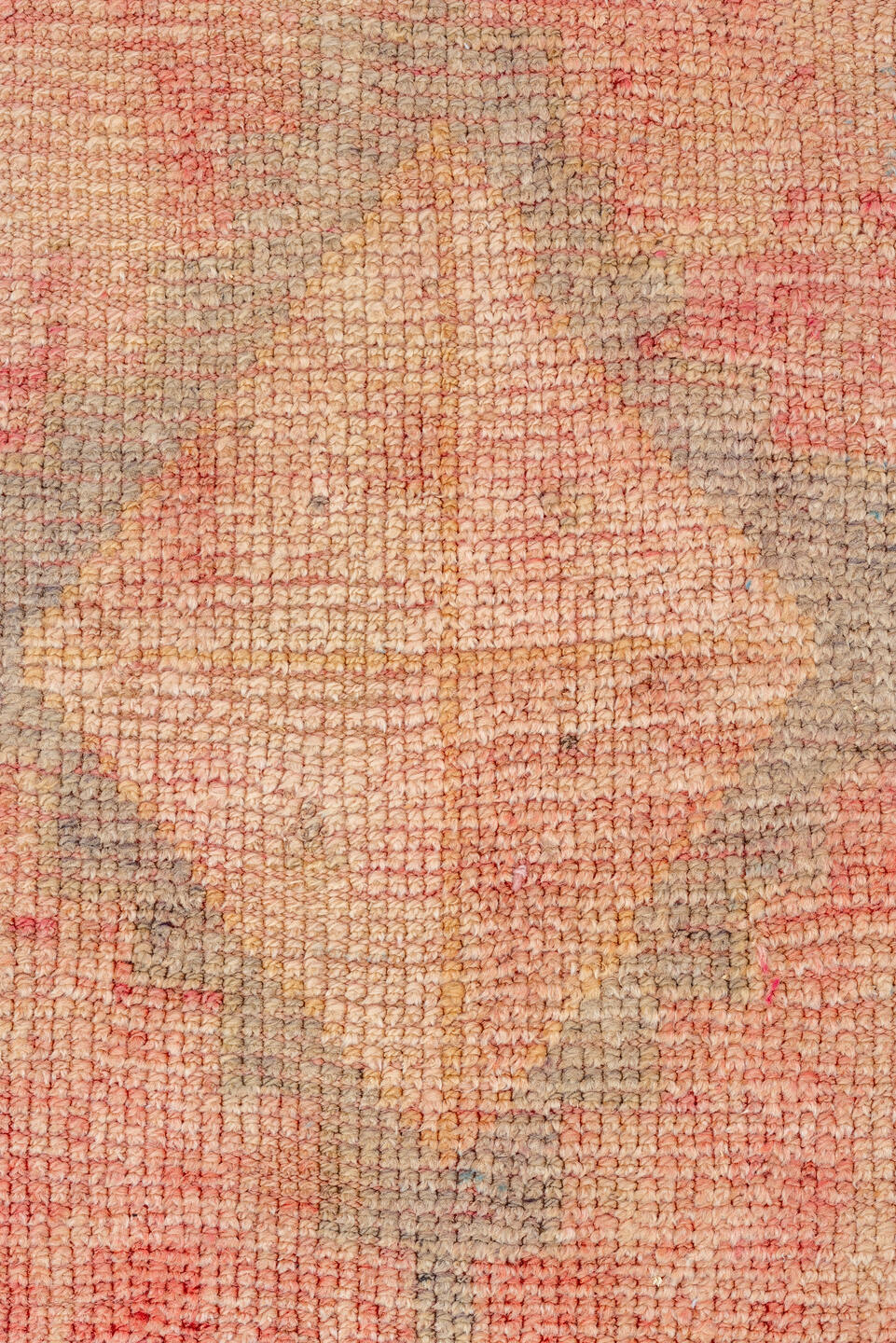 3' x 10' one-of-a-kind handmade vintage Kars runner rug. Color palette: brown, off-white, orange, pink, red, snow, white