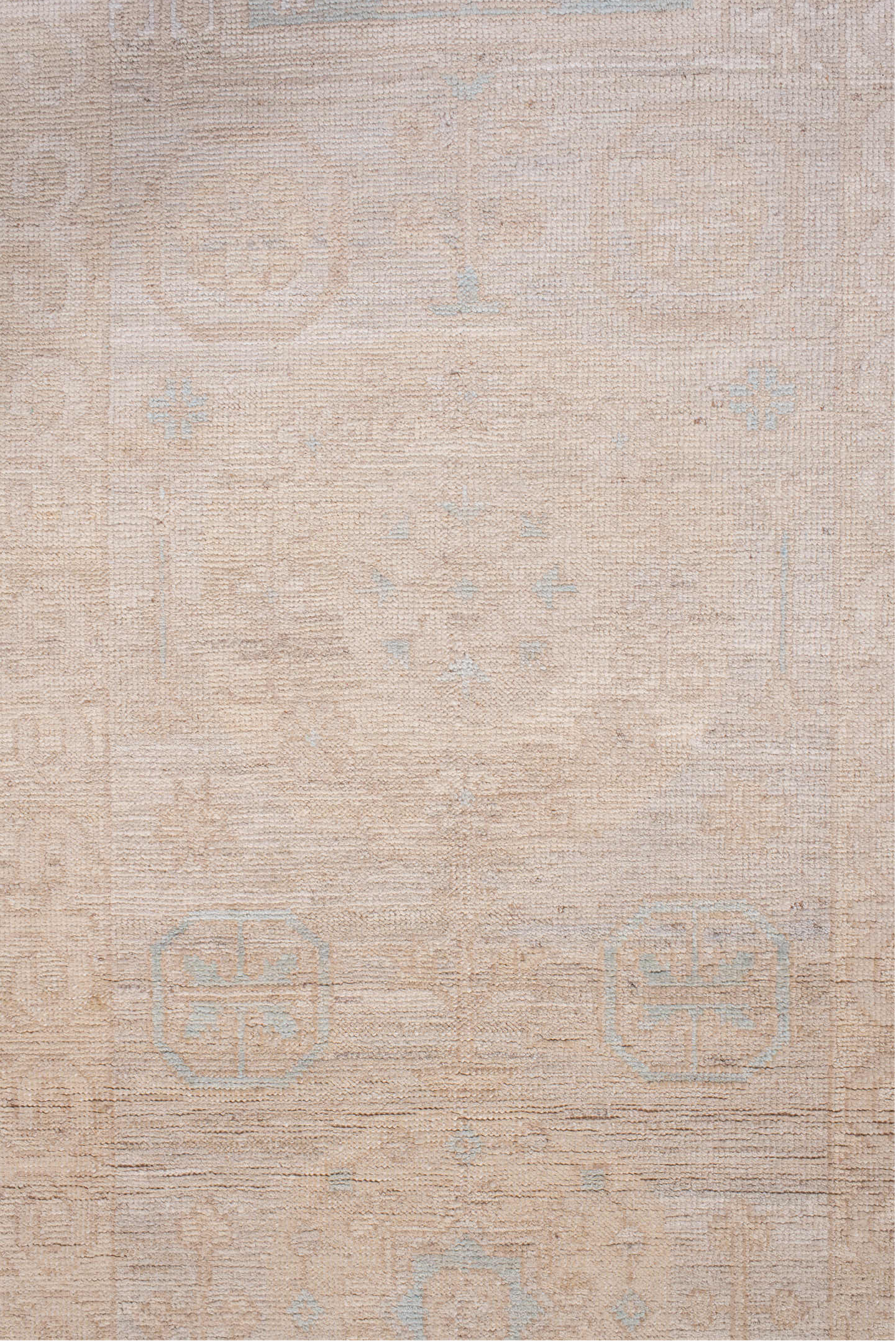 2' x 16' one-of-a-kind handmade vintage Khotan runner rug. Color palette: antiquewhite, gainsboro, gray, light gray, linen