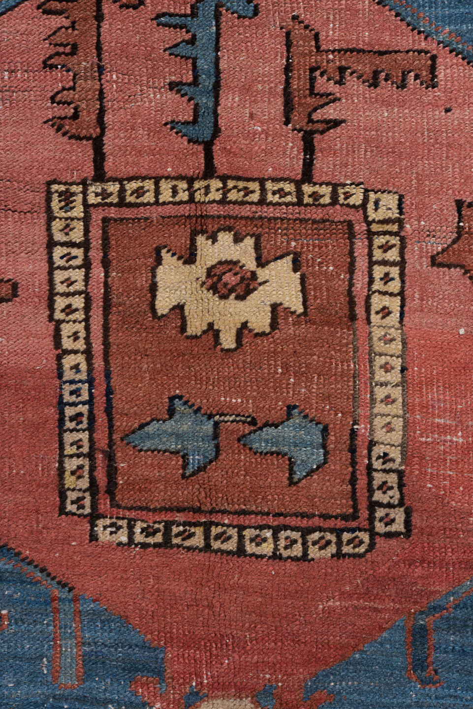 11' x 18' one-of-a-kind handmade vintage Serapi oversize rug. Color palette: arapawa, black, blue, brown, dark slate gray