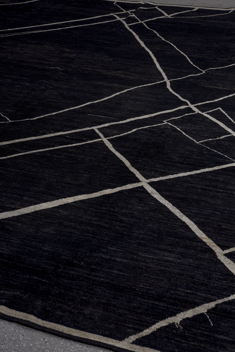 10' x 12' one-of-a-kind handmade vintage Tulu large size rug. Color palette: black, blue, gainsboro, gray, light gray