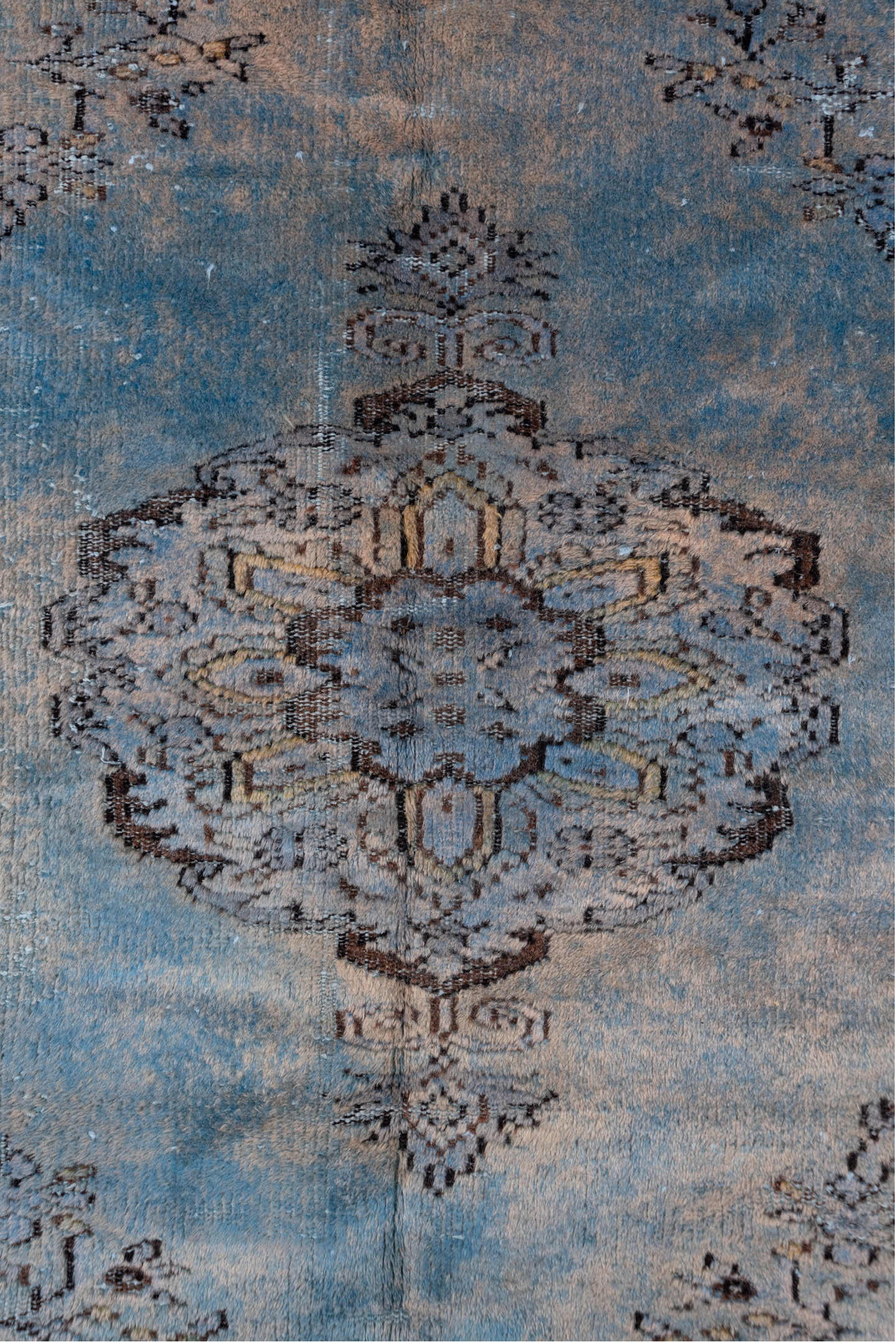 6' x 9' one-of-a-kind handmade vintage Overdyed medium size rug. Color palette: black, blue, charcoal, dark gray, dim gray