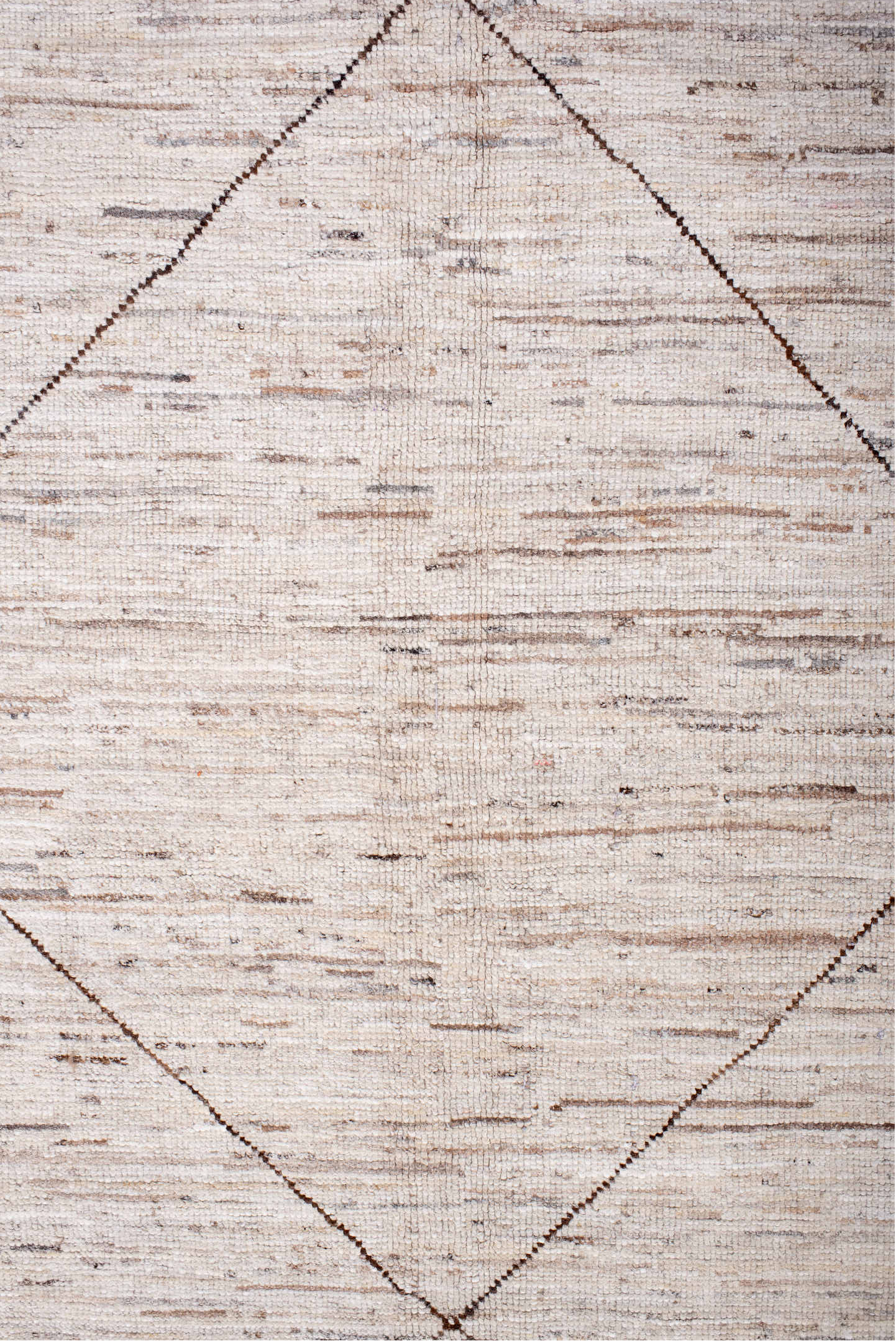 9' x 12' one-of-a-kind handmade vintage Tulu large size rug. Color palette: brown, gray, lavender blush, light gray, linen