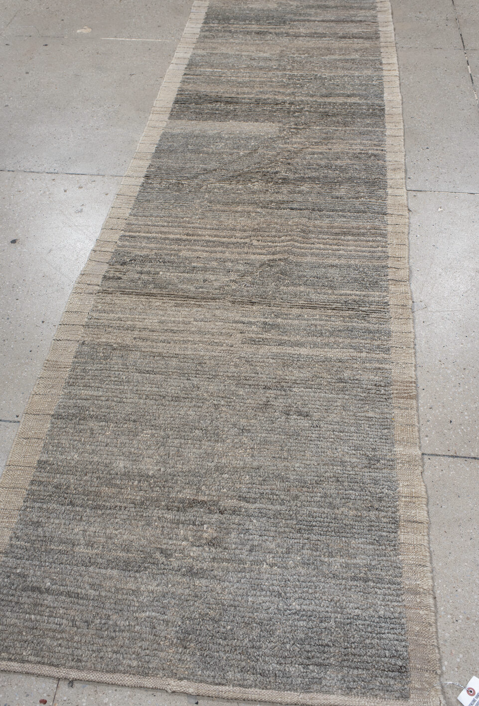 2' x 9' one-of-a-kind handmade vintage Kilim runner rug. Color palette: dark gray, gray, light gray, off-white, silver