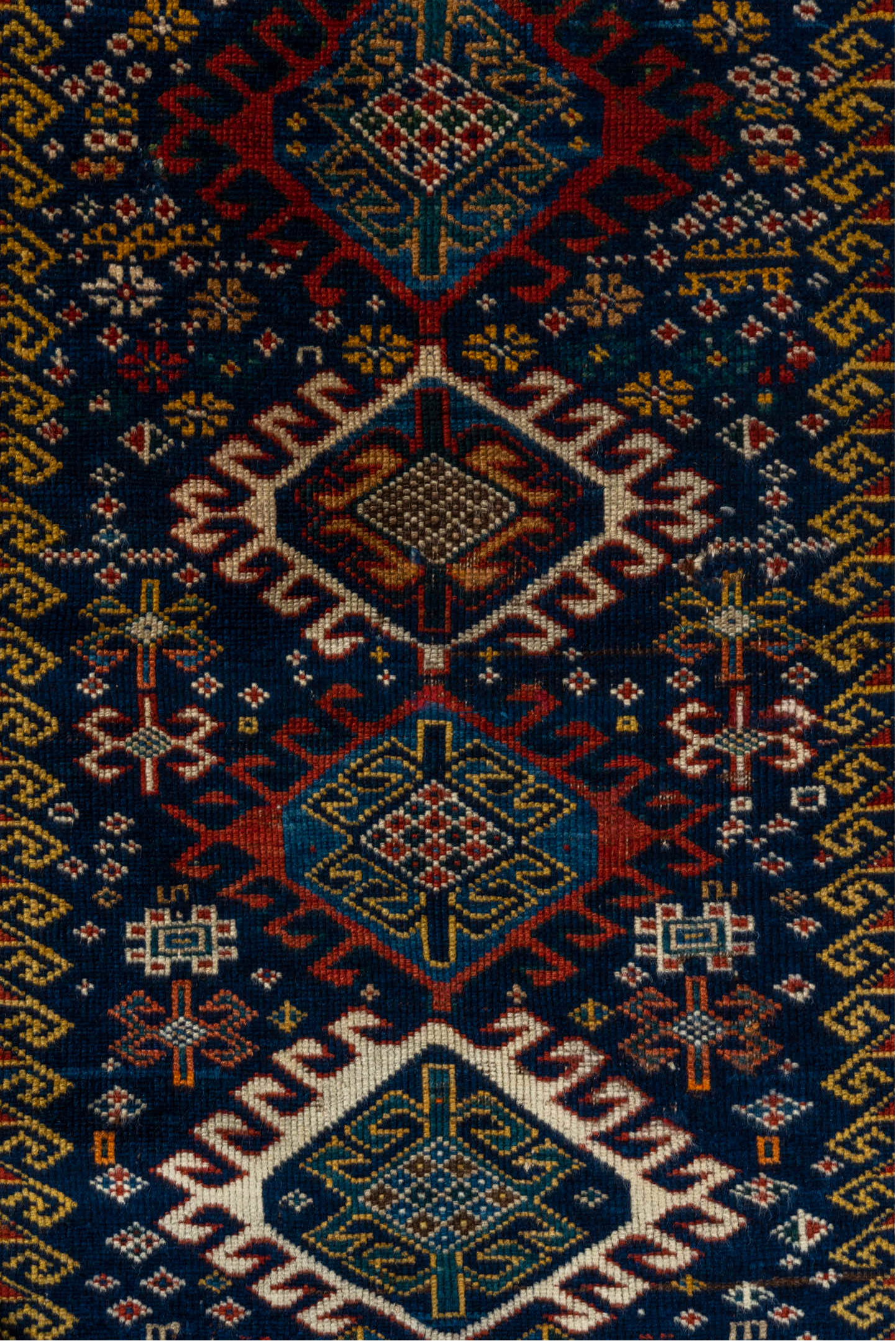 3' x 5' one-of-a-kind handmade vintage Shirvan small size rug. Color palette: black, blue, brown, dim gray, fiord, gray