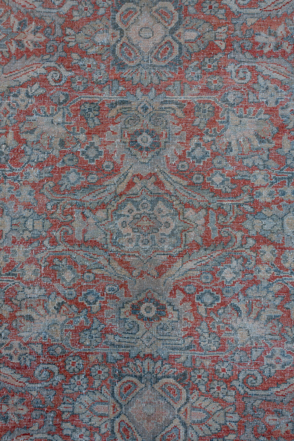 10' x 13' one-of-a-kind handmade vintage Mahal large size rug. Color palette: blue, brown, gray, light blue, light gray