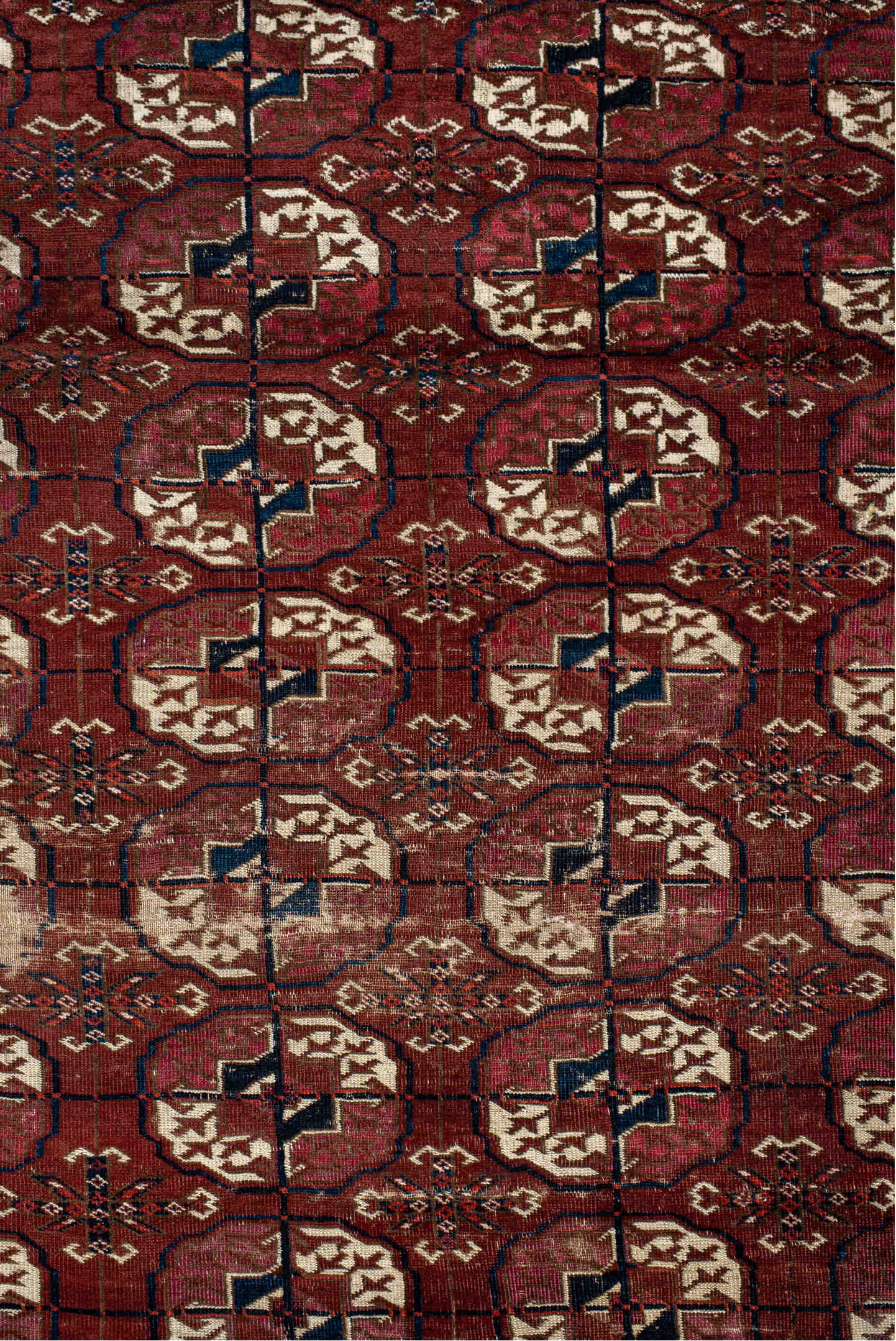 3' x 3' one-of-a-kind handmade vintage Torkaman small size rug. Color palette: antiquewhite, blanched almond, brown, gray