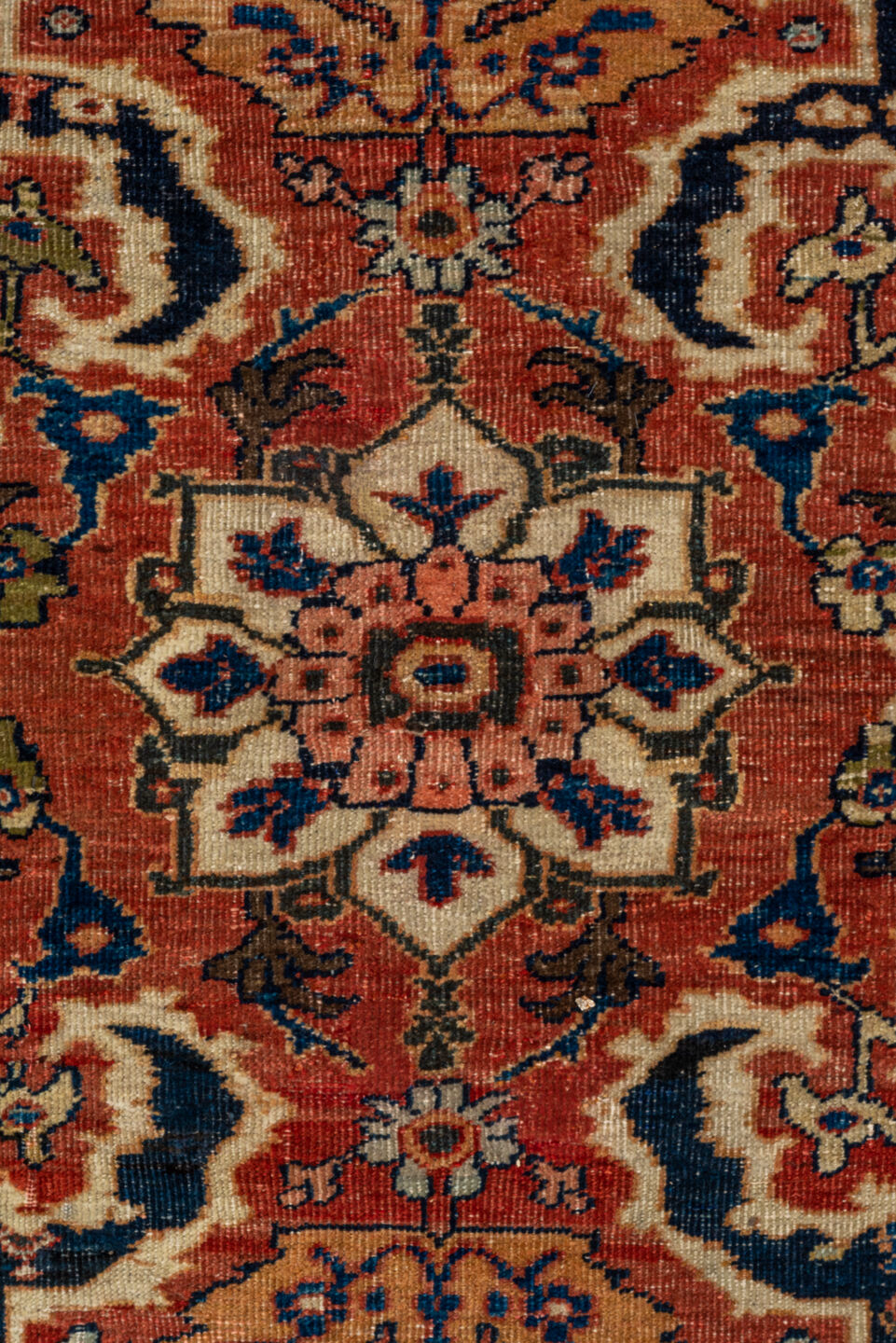 14' x 21' one-of-a-kind handmade vintage Sultanabad oversize rug. Color palette: black, blue, brown, gray, maroon, off-white