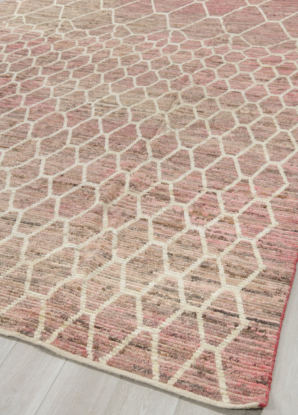 9' x 11' one-of-a-kind handmade vintage Tulu large size rug. Color palette: black, brown, gray, light gray, off-white, pink