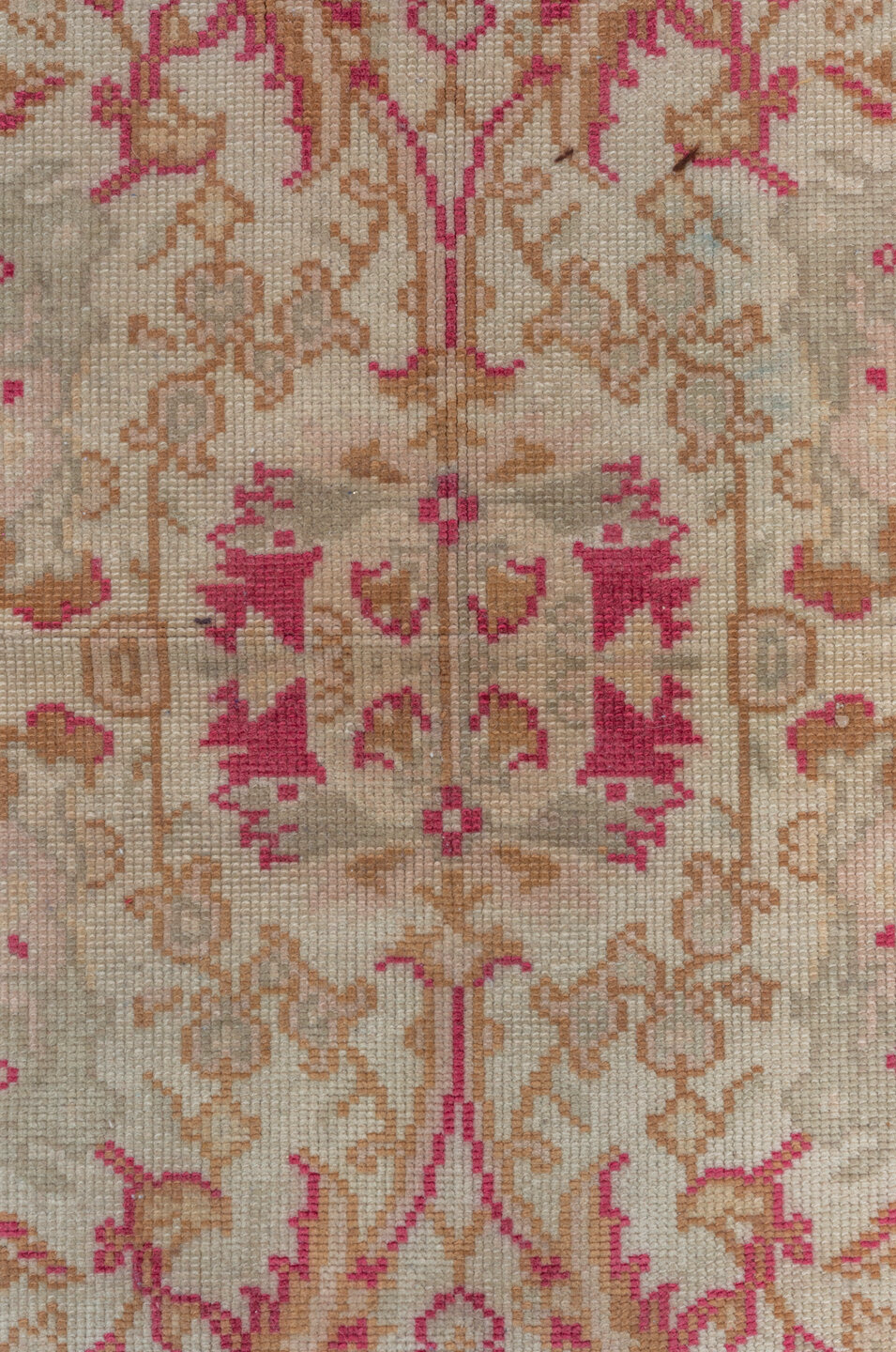 7' x 10' one-of-a-kind handmade vintage Oushak large size rug. Color palette: brown, burgundy, gray, light gray, off-white