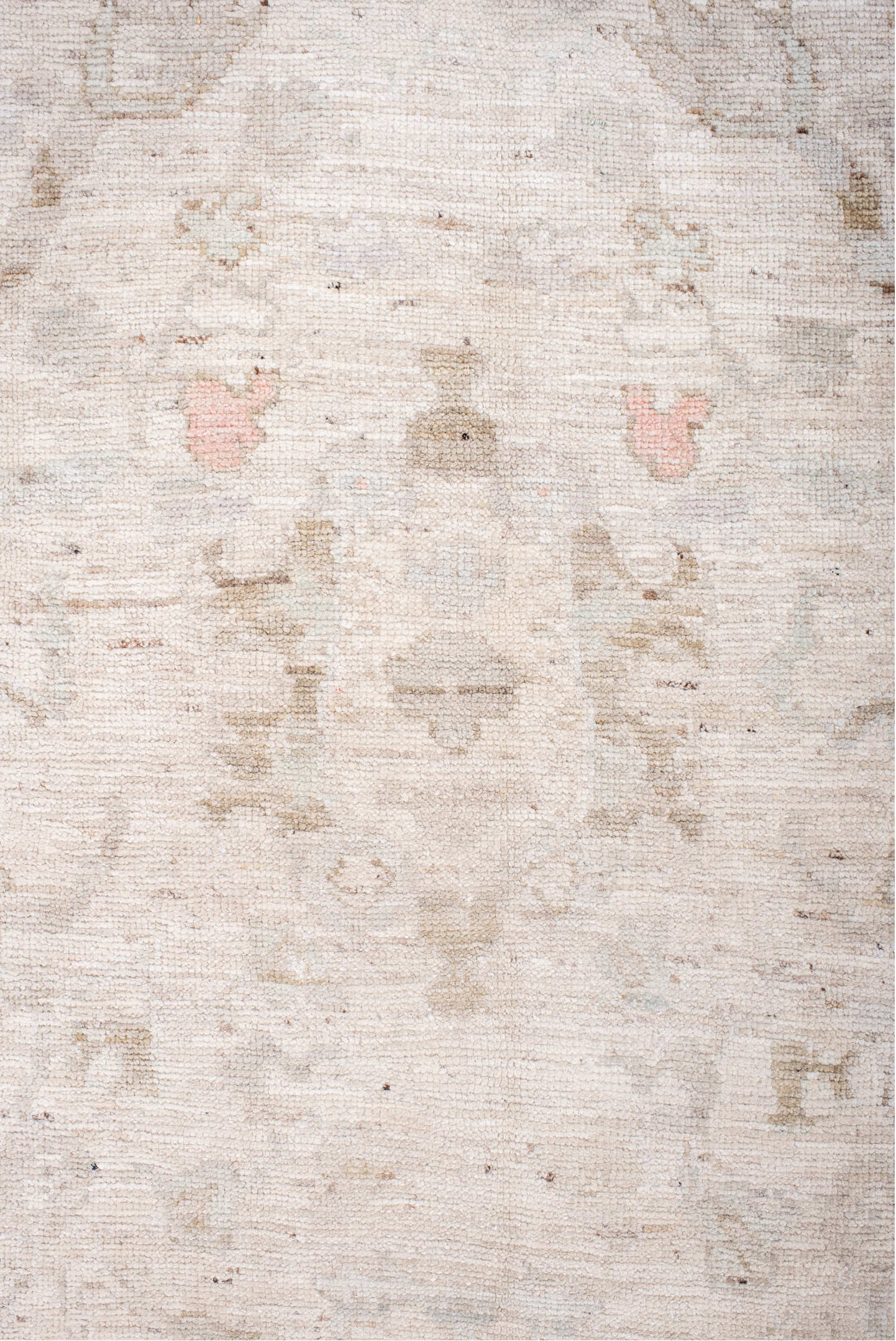 8' x 10' one-of-a-kind handmade vintage Oushak large size rug. Color palette: gray, light gray, off-white, pink, brown