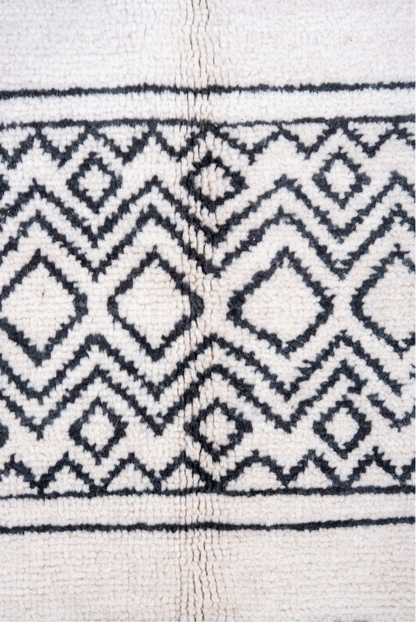 9' x 12' one-of-a-kind handmade vintage Moroccan large size rug. Color palette: black, blue, dim gray, ghost white, gray
