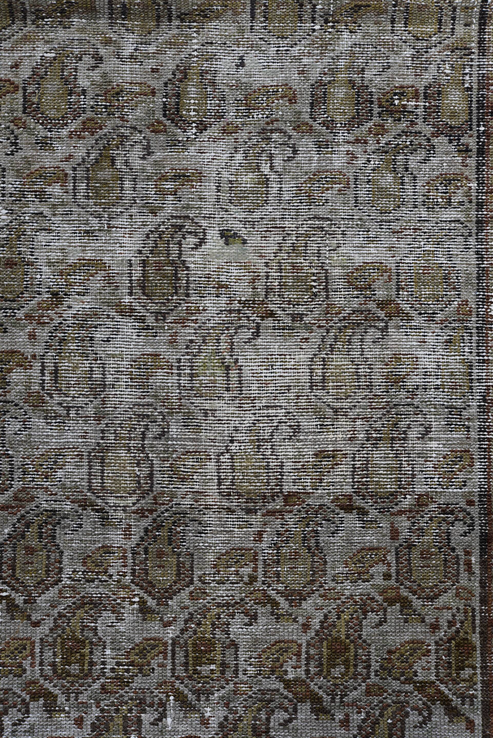 3' x 16' one-of-a-kind handmade vintage Malayer runner rug. Color palette: dim gray, gray, light gray, off-white, silver