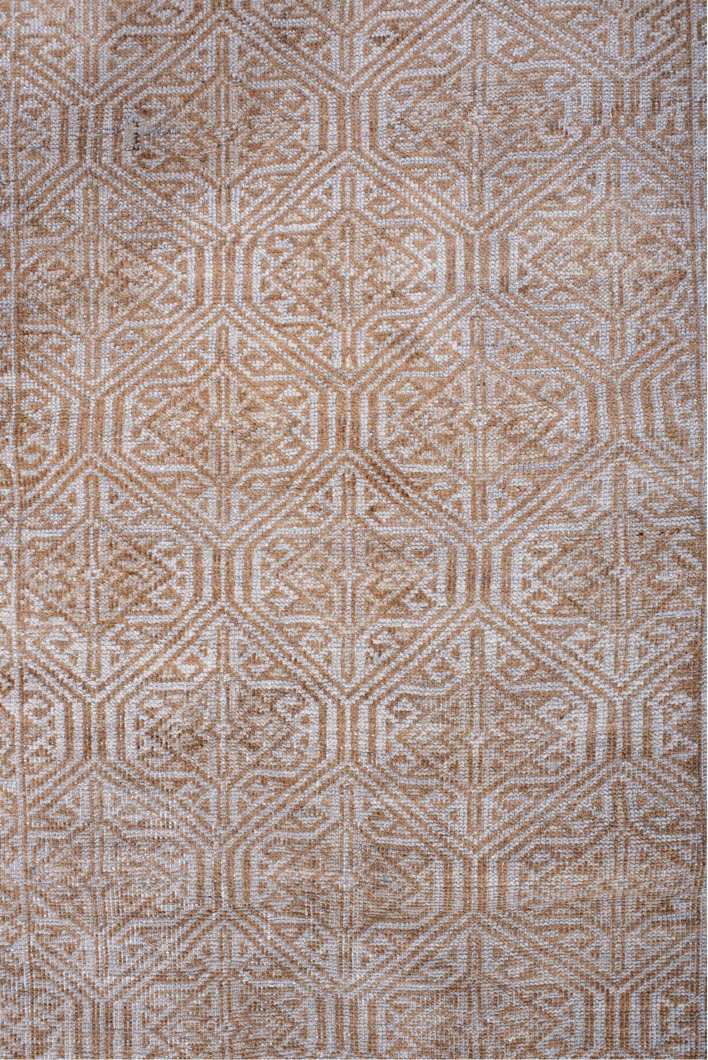 3' x 7' one-of-a-kind handmade vintage Belouch rug. Color palette: brown, gainsboro, gray, light gray, off-white, pink