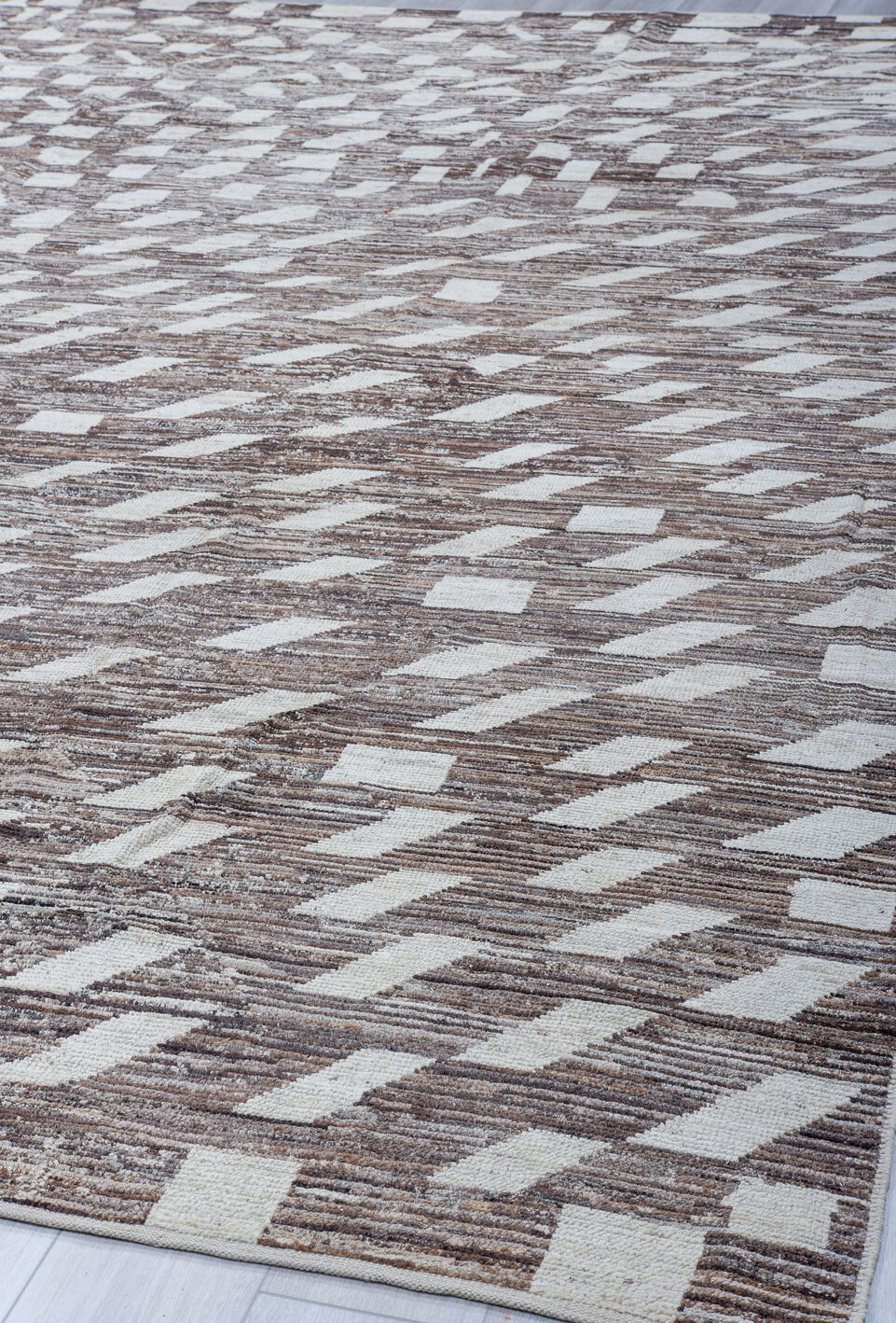 10' x 13' one-of-a-kind handmade vintage Tulu large size rug. Color palette: black, brown, dim gray, gray, light gray