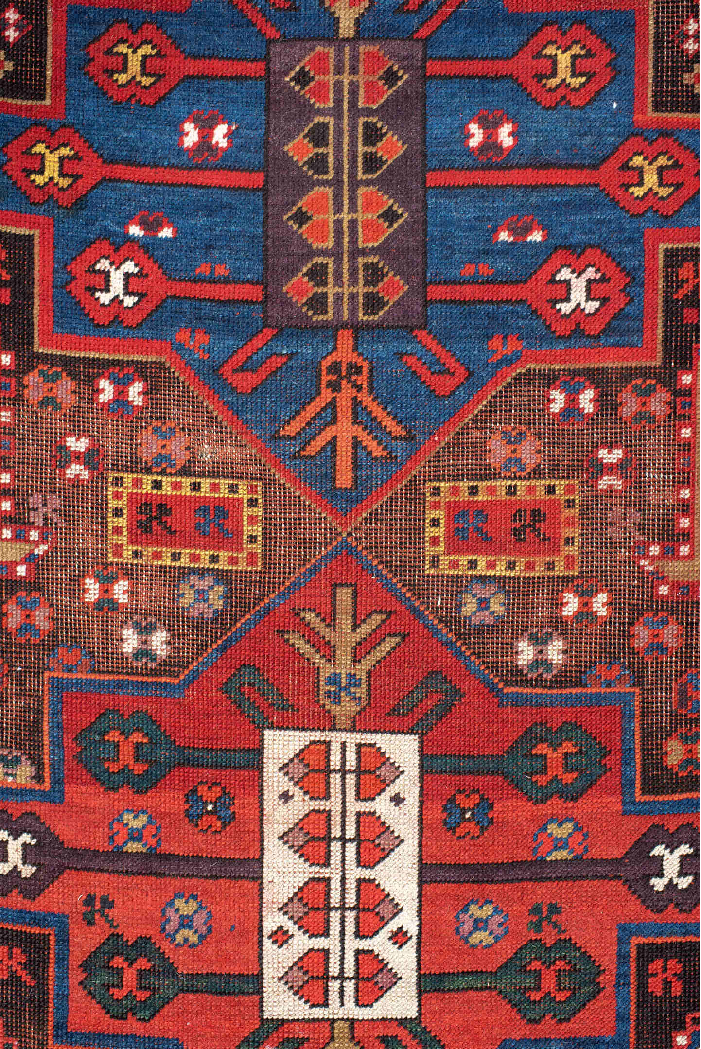 3' x 8' one-of-a-kind handmade vintage Caucasian runner rug. Color palette: brown, dark salmon, gray, light gray, linen