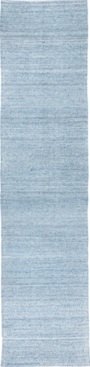 3' x 12' one-of-a-kind handmade vintage Kilim runner rug. Color palette: gray, light blue, light gray, light steel blue