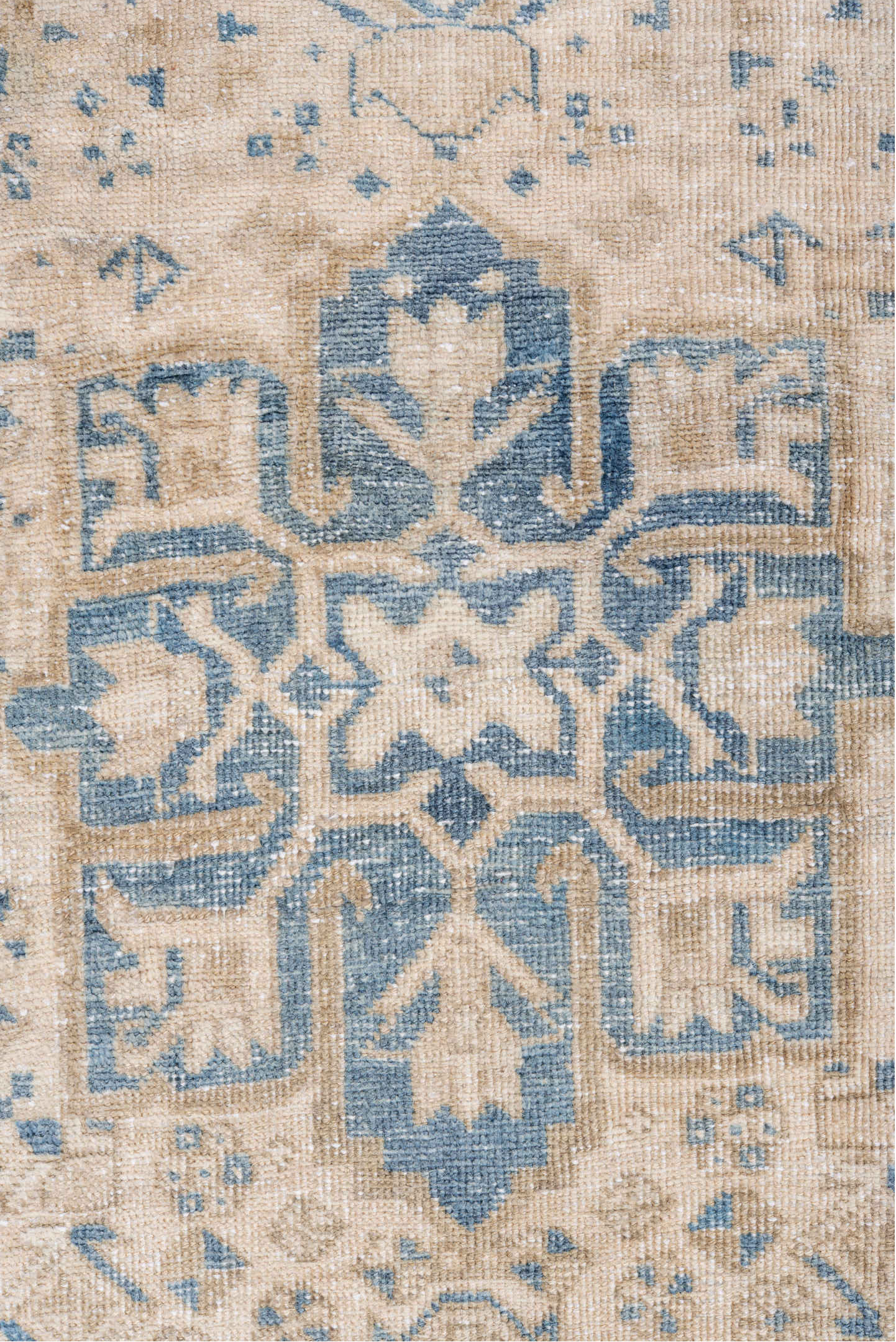 3' x 9' one-of-a-kind handmade vintage Heriz runner rug. Color palette: black, blue, charcoal, gray, light gray, off-white