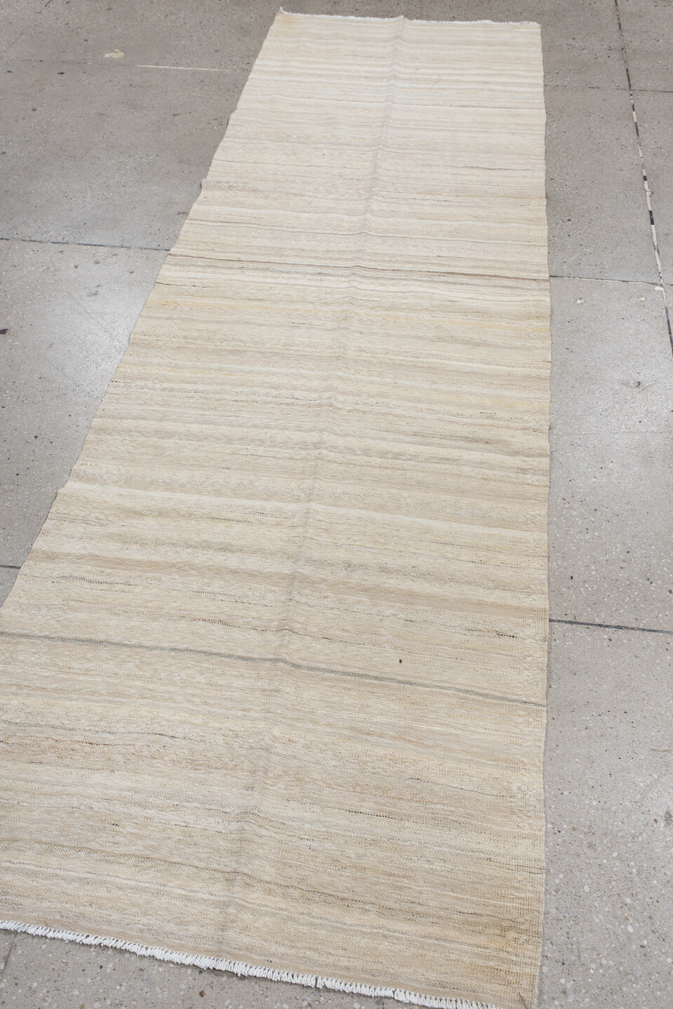 2' x 9' one-of-a-kind handmade vintage Kilim runner rug. Color palette: gainsboro, gray, light gray, linen, off-white, pink